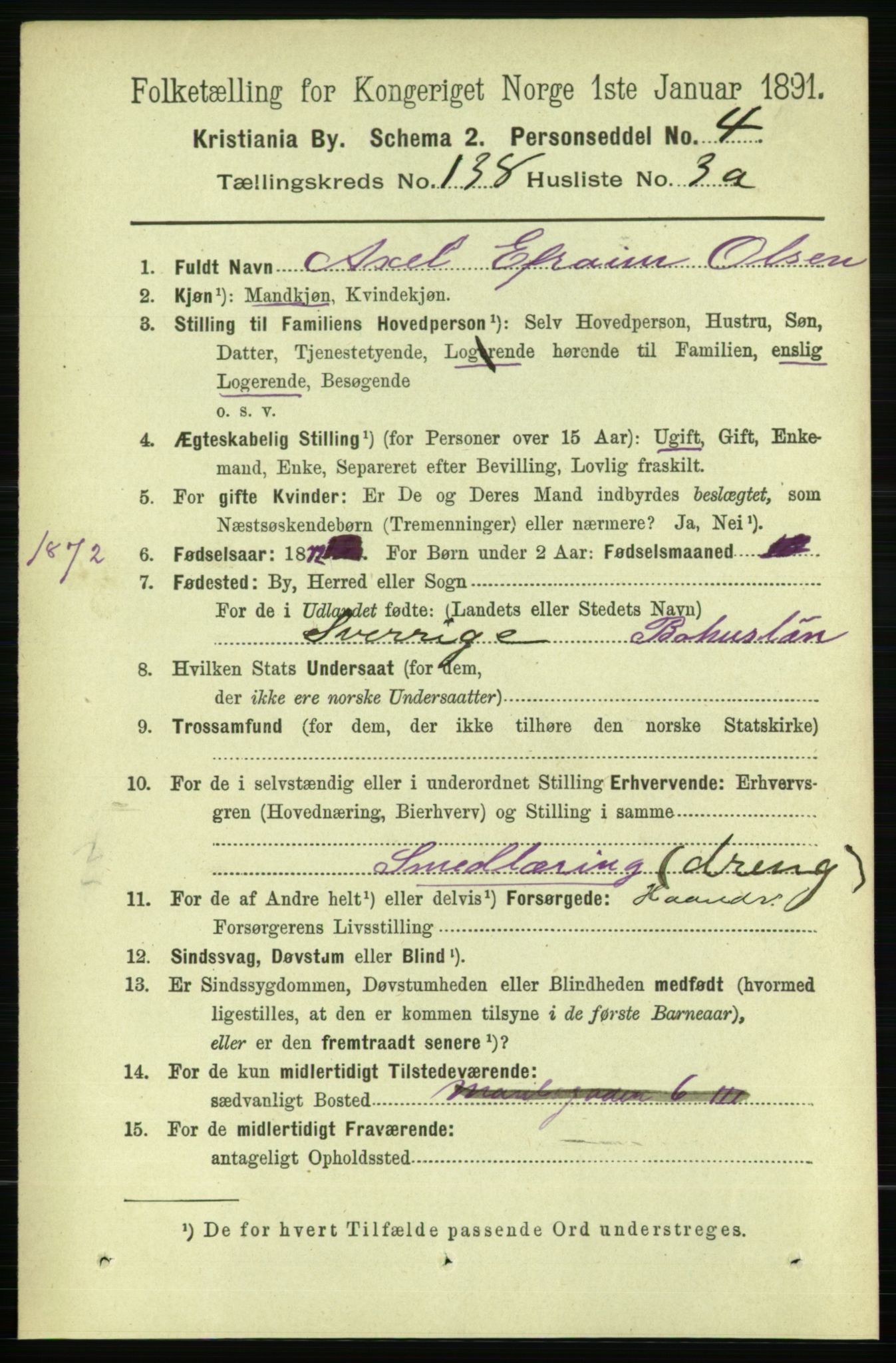 RA, 1891 census for 0301 Kristiania, 1891, p. 76500