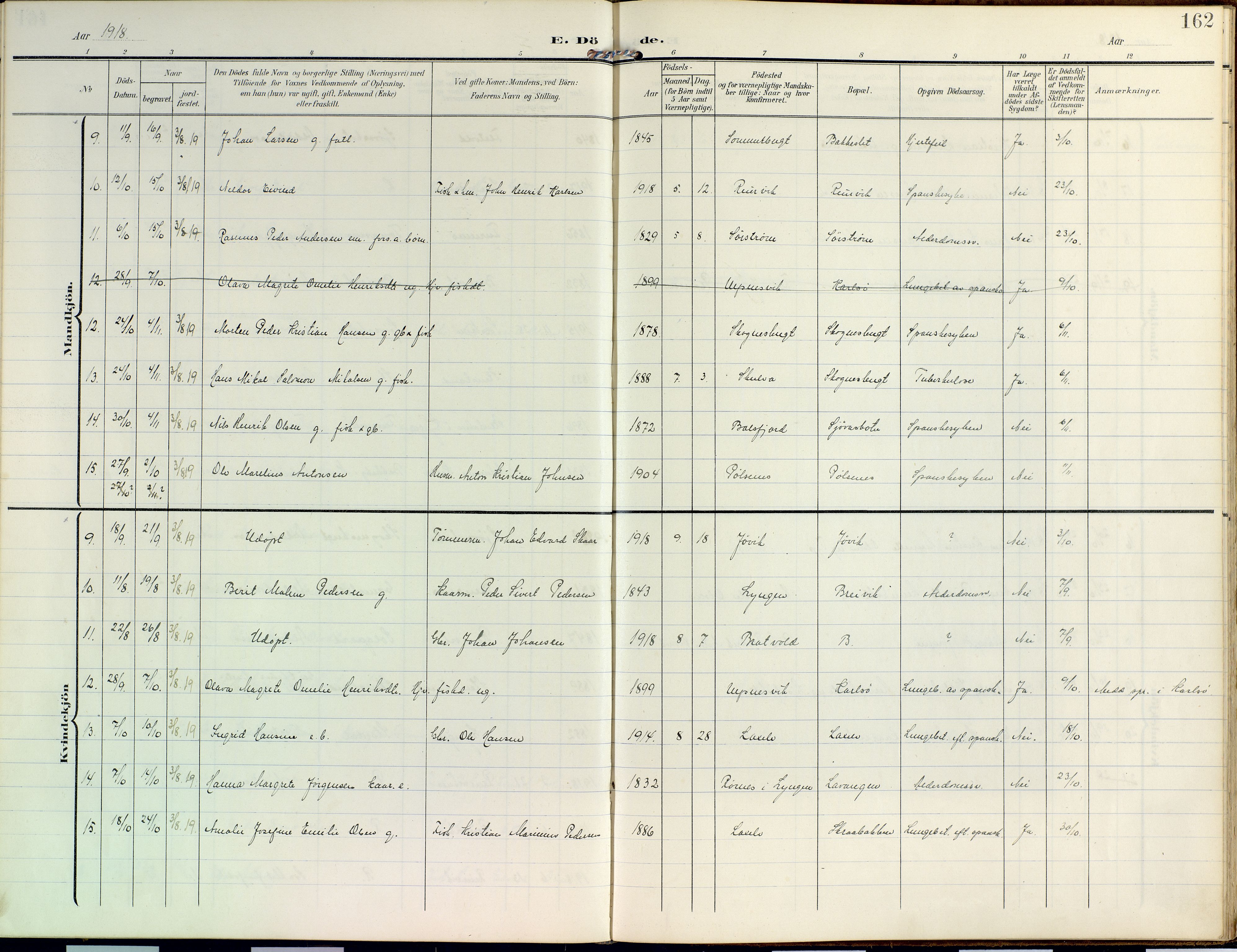 Lyngen sokneprestembete, SATØ/S-1289/H/He/Hea/L0014kirke: Parish register (official) no. 14, 1905-1920, p. 162