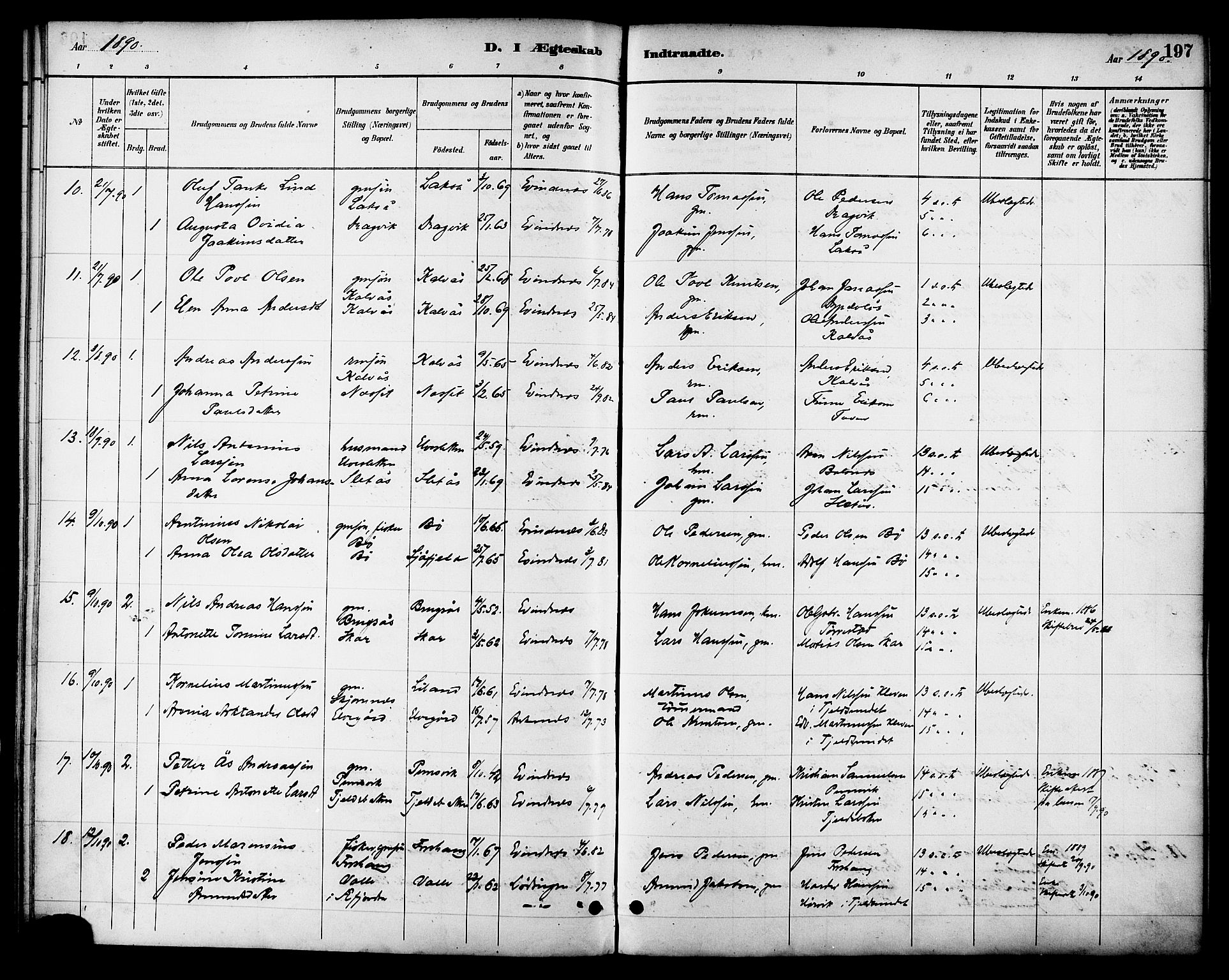 Ministerialprotokoller, klokkerbøker og fødselsregistre - Nordland, AV/SAT-A-1459/863/L0898: Parish register (official) no. 863A10, 1886-1897, p. 197