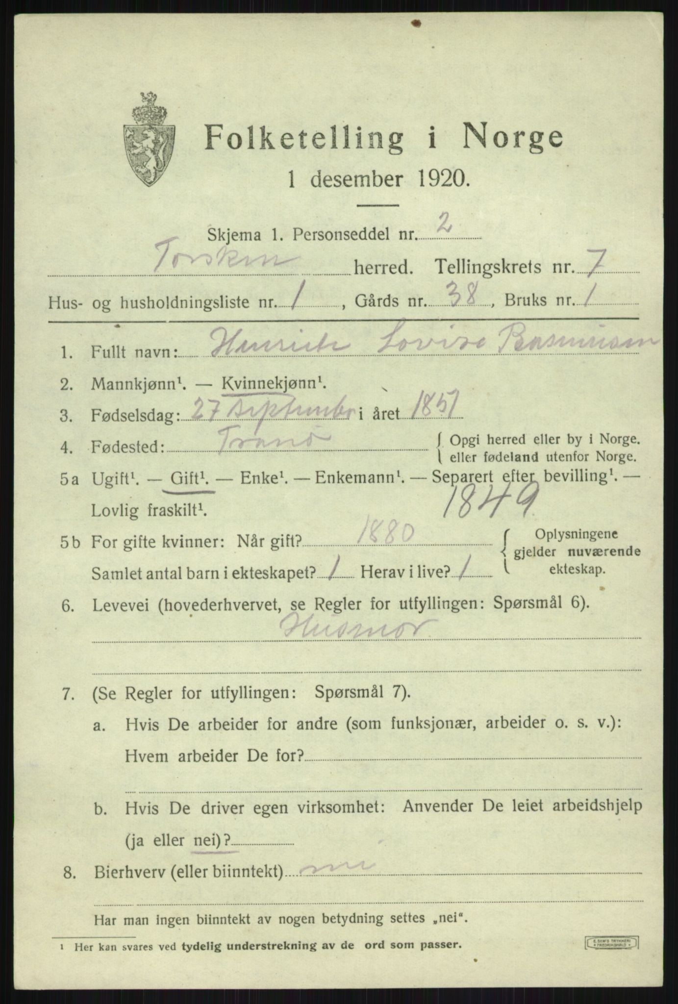 SATØ, 1920 census for Torsken, 1920, p. 3264