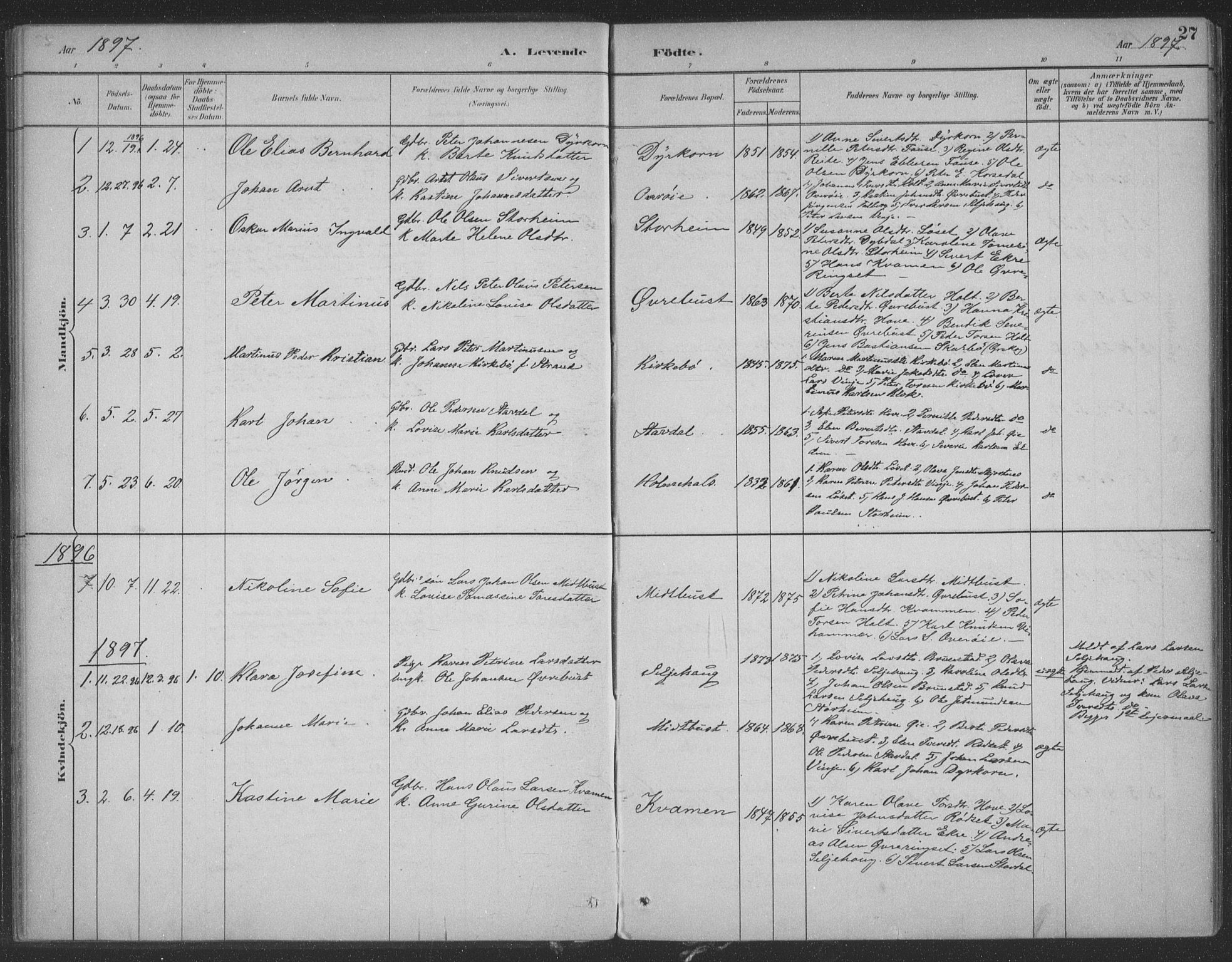 Ministerialprotokoller, klokkerbøker og fødselsregistre - Møre og Romsdal, SAT/A-1454/521/L0299: Parish register (official) no. 521A01, 1882-1907, p. 27