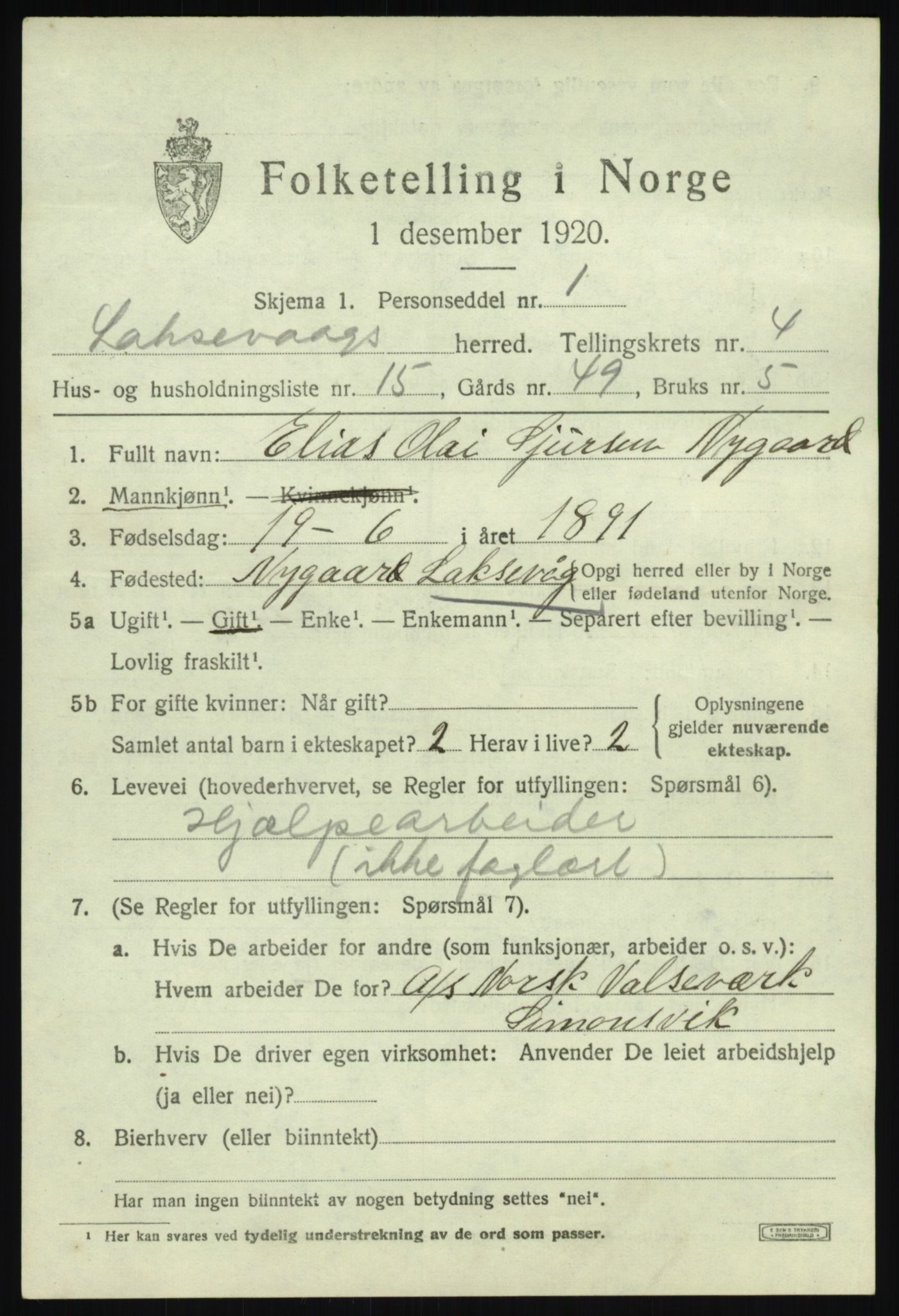 SAB, 1920 census for Laksevåg, 1920, p. 13612