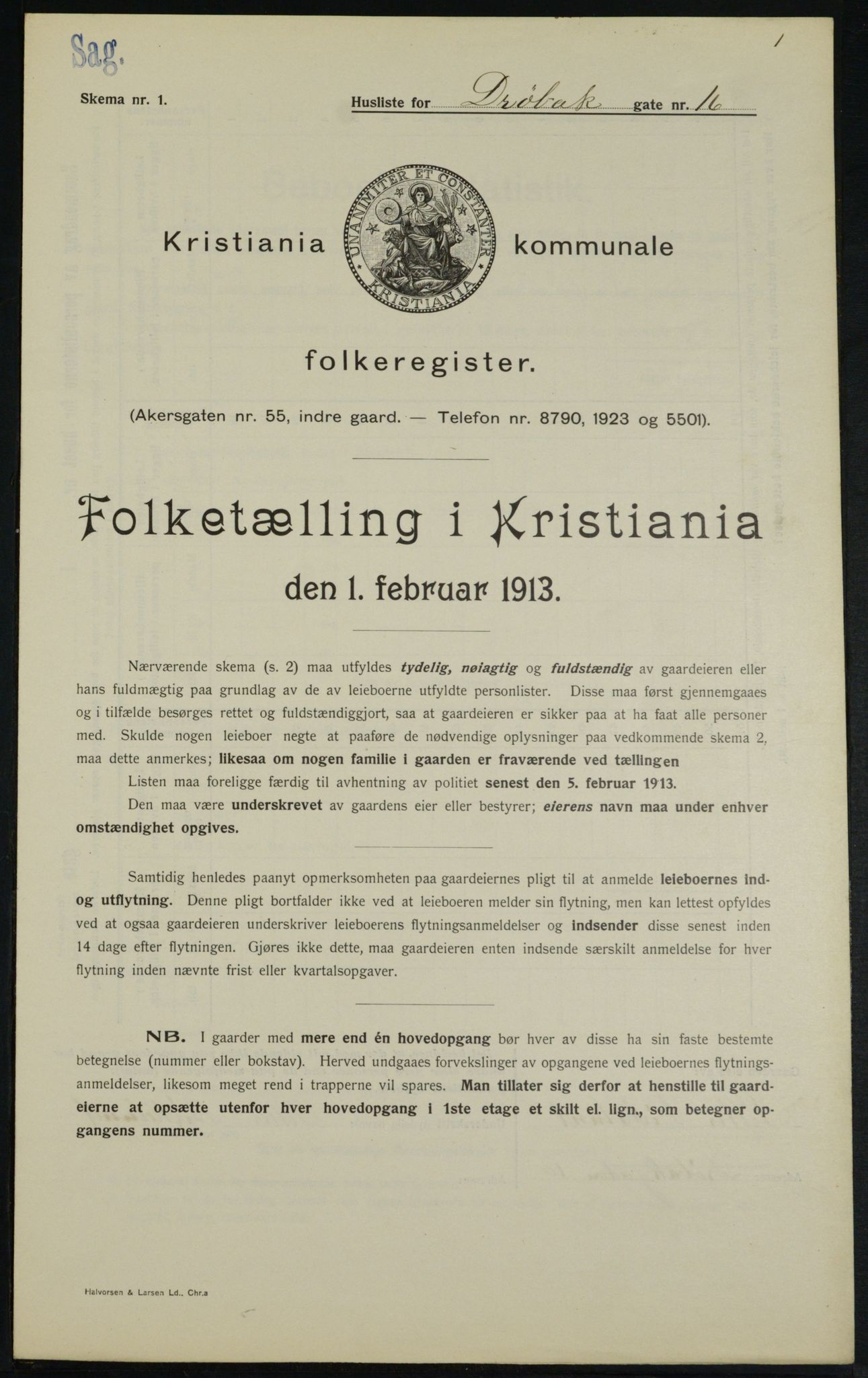 OBA, Municipal Census 1913 for Kristiania, 1913, p. 17503