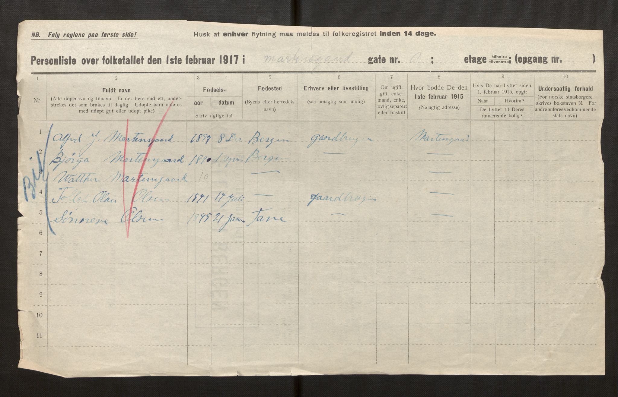 SAB, Municipal Census 1917 for Bergen, 1917, p. 23636