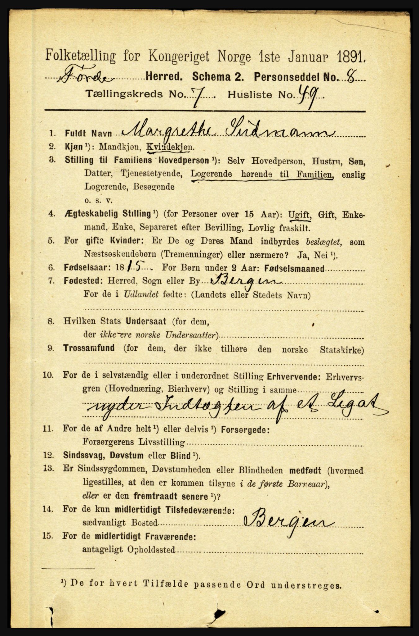 RA, 1891 census for 1432 Førde, 1891, p. 2802