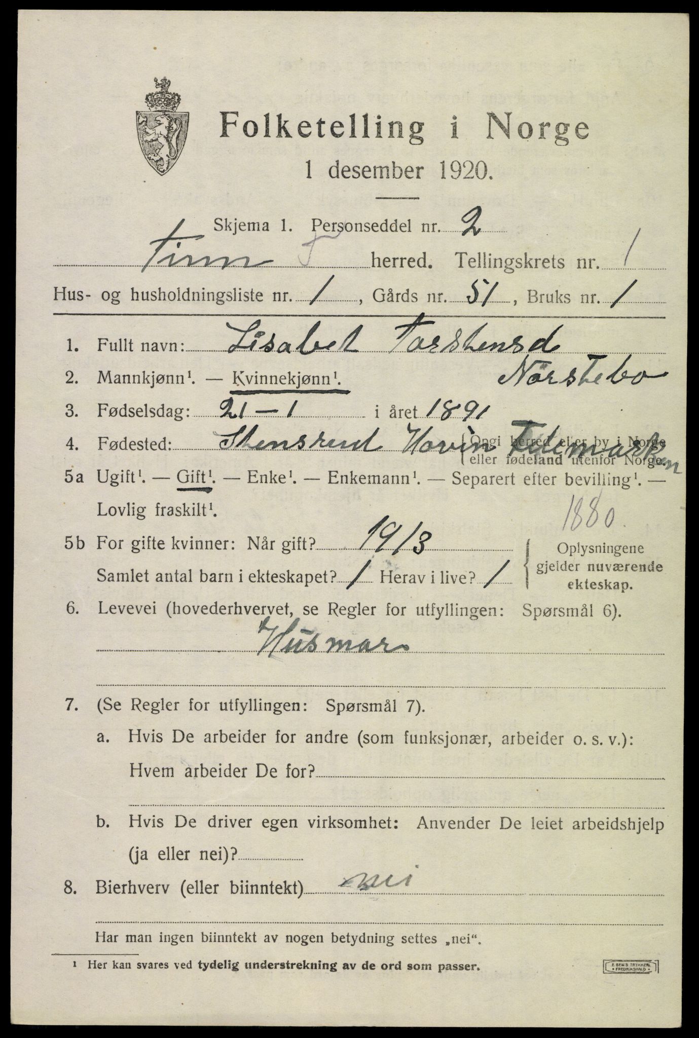 SAKO, 1920 census for Tinn, 1920, p. 2690