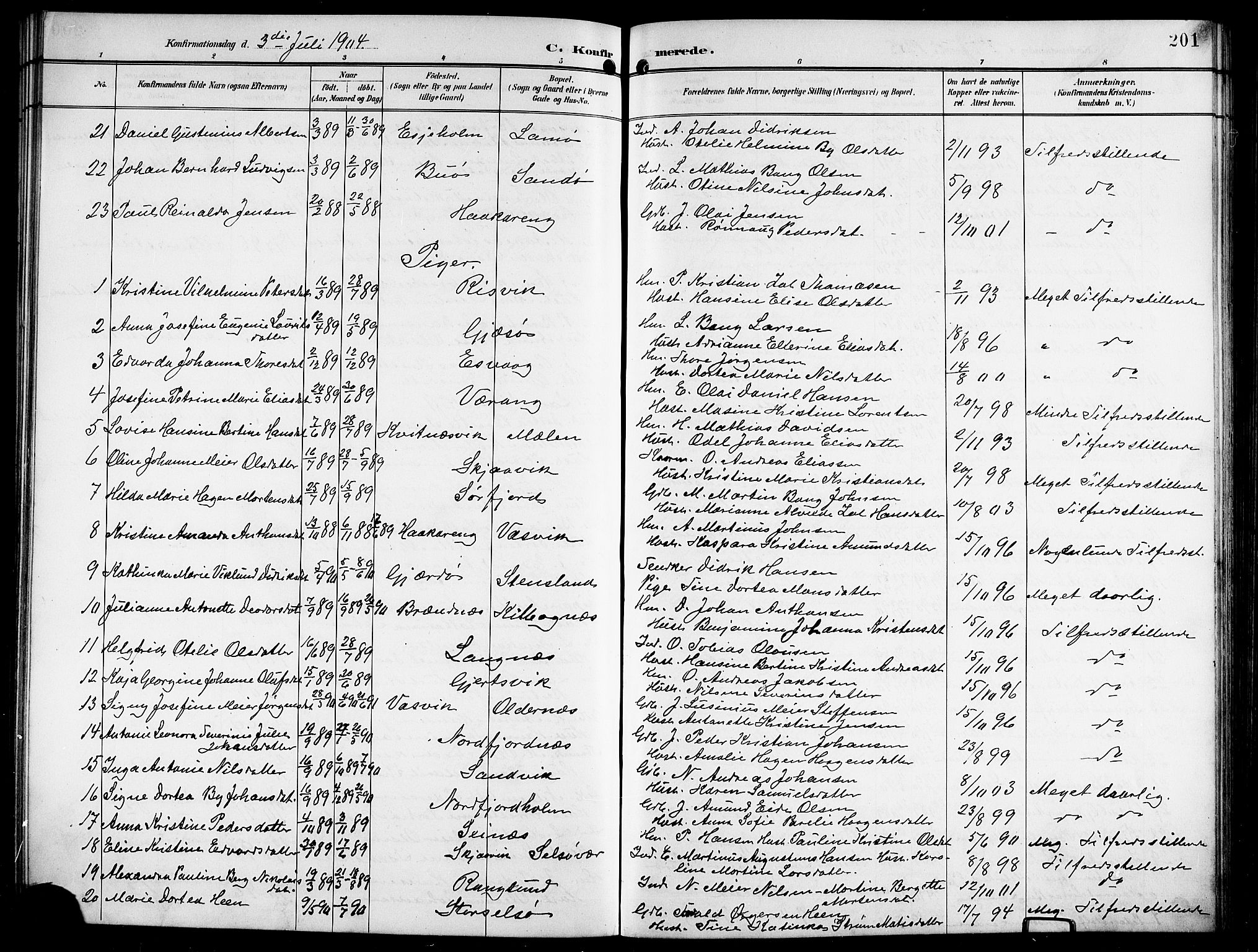 Ministerialprotokoller, klokkerbøker og fødselsregistre - Nordland, AV/SAT-A-1459/841/L0621: Parish register (copy) no. 841C05, 1897-1923, p. 201