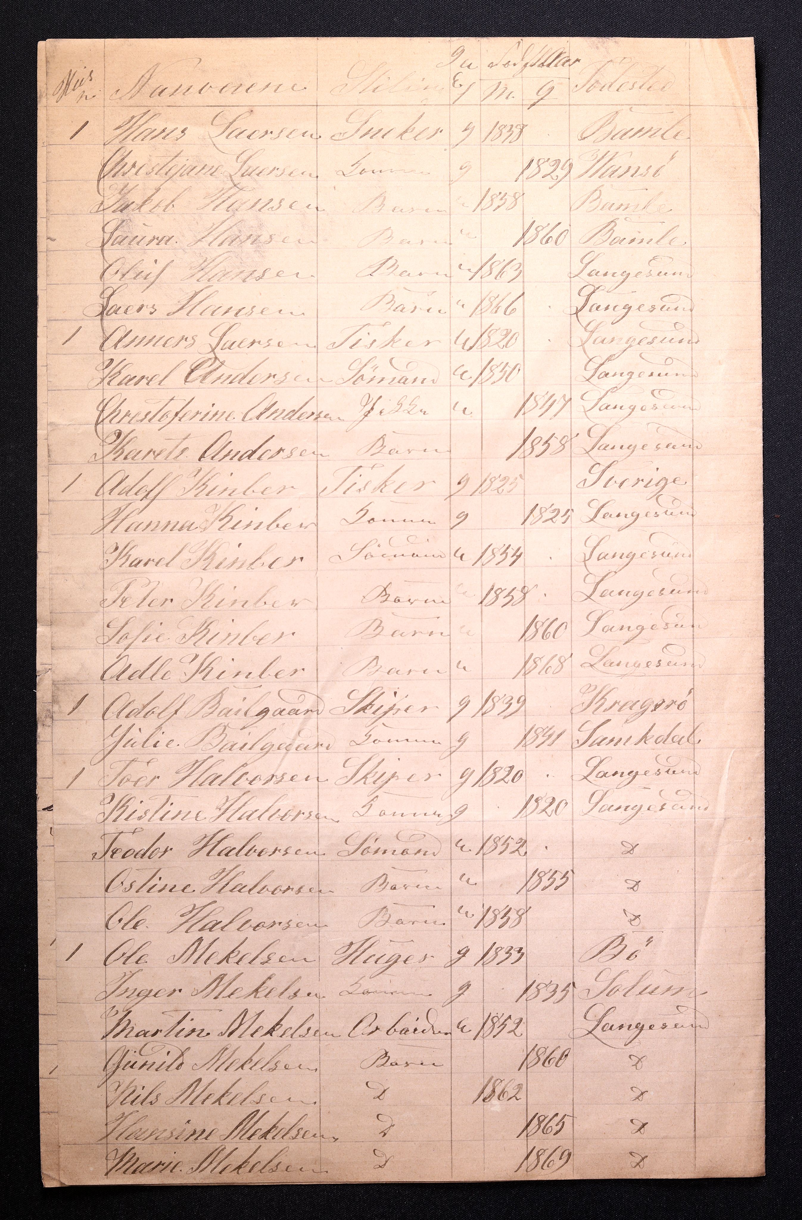 RA, 1870 census for 0802 Langesund, 1870, p. 10