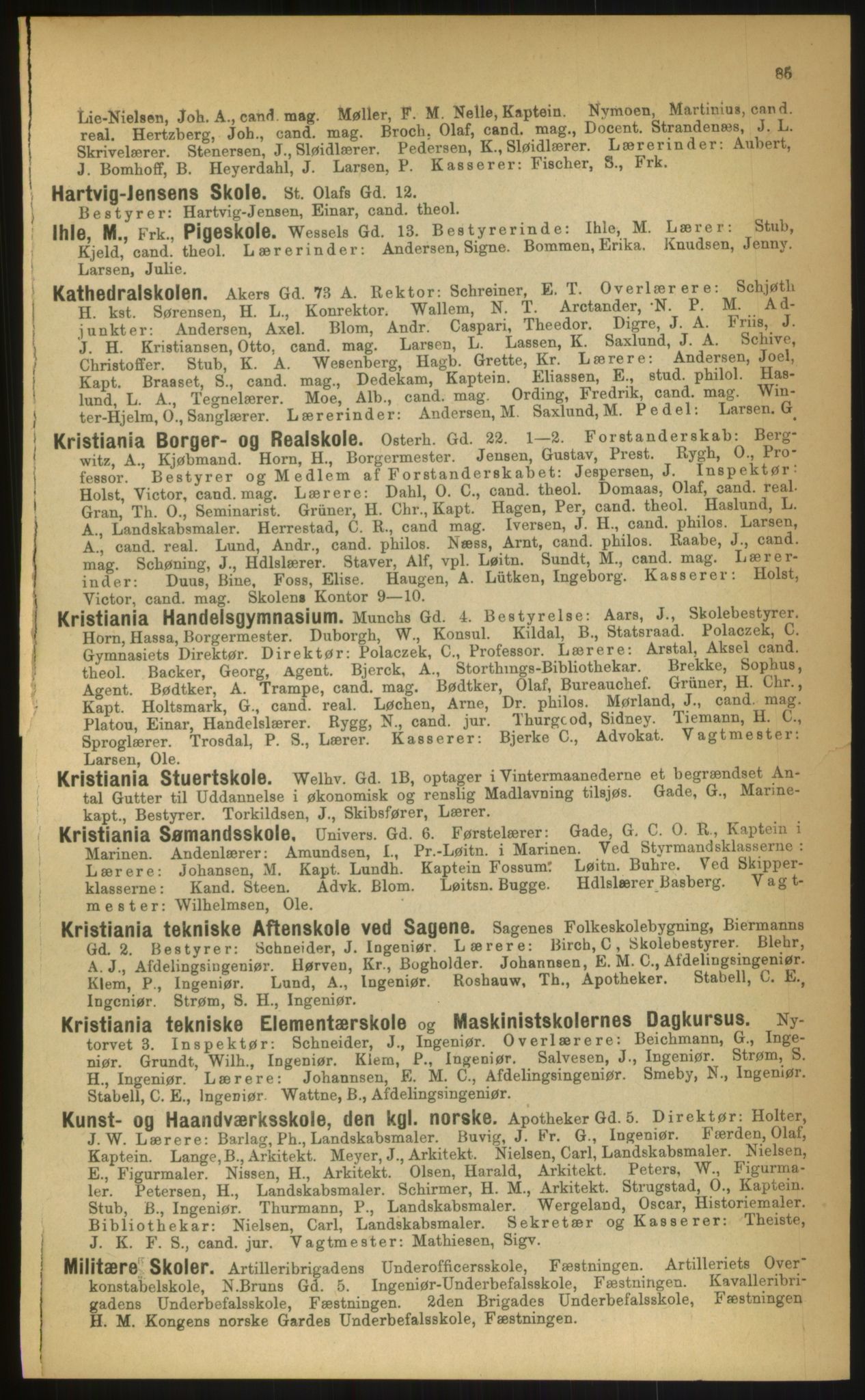 Kristiania/Oslo adressebok, PUBL/-, 1899, p. 85