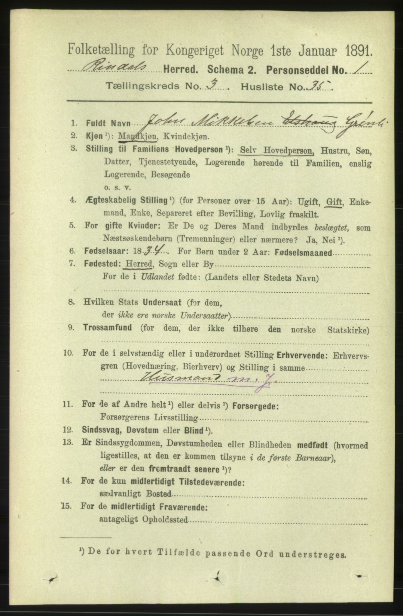 RA, 1891 census for 1567 Rindal, 1891, p. 918