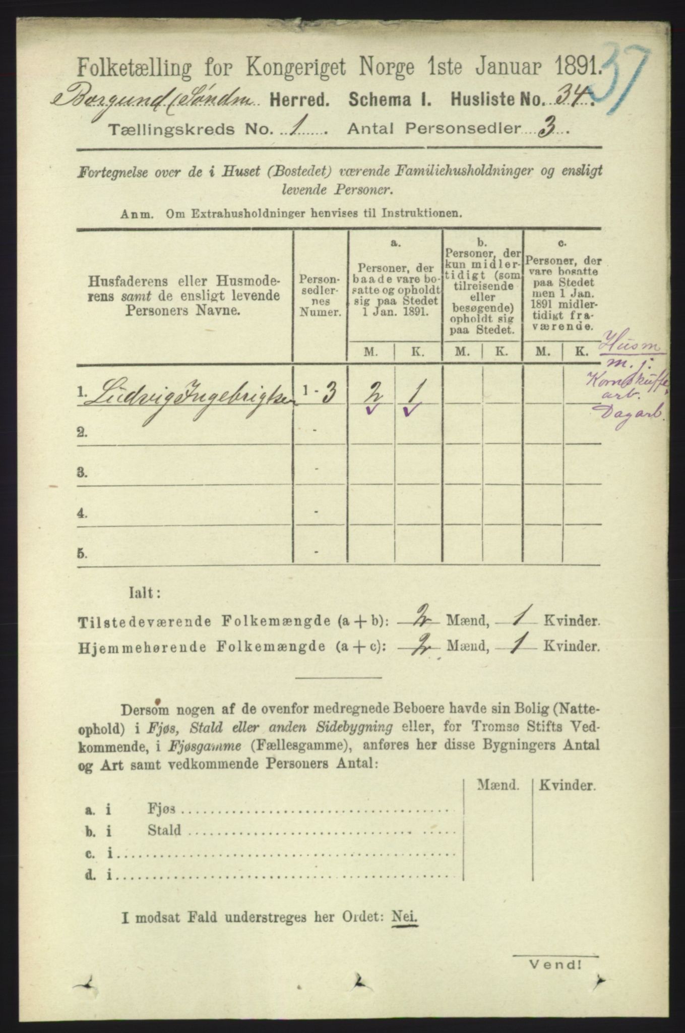 RA, 1891 census for 1531 Borgund, 1891, p. 94