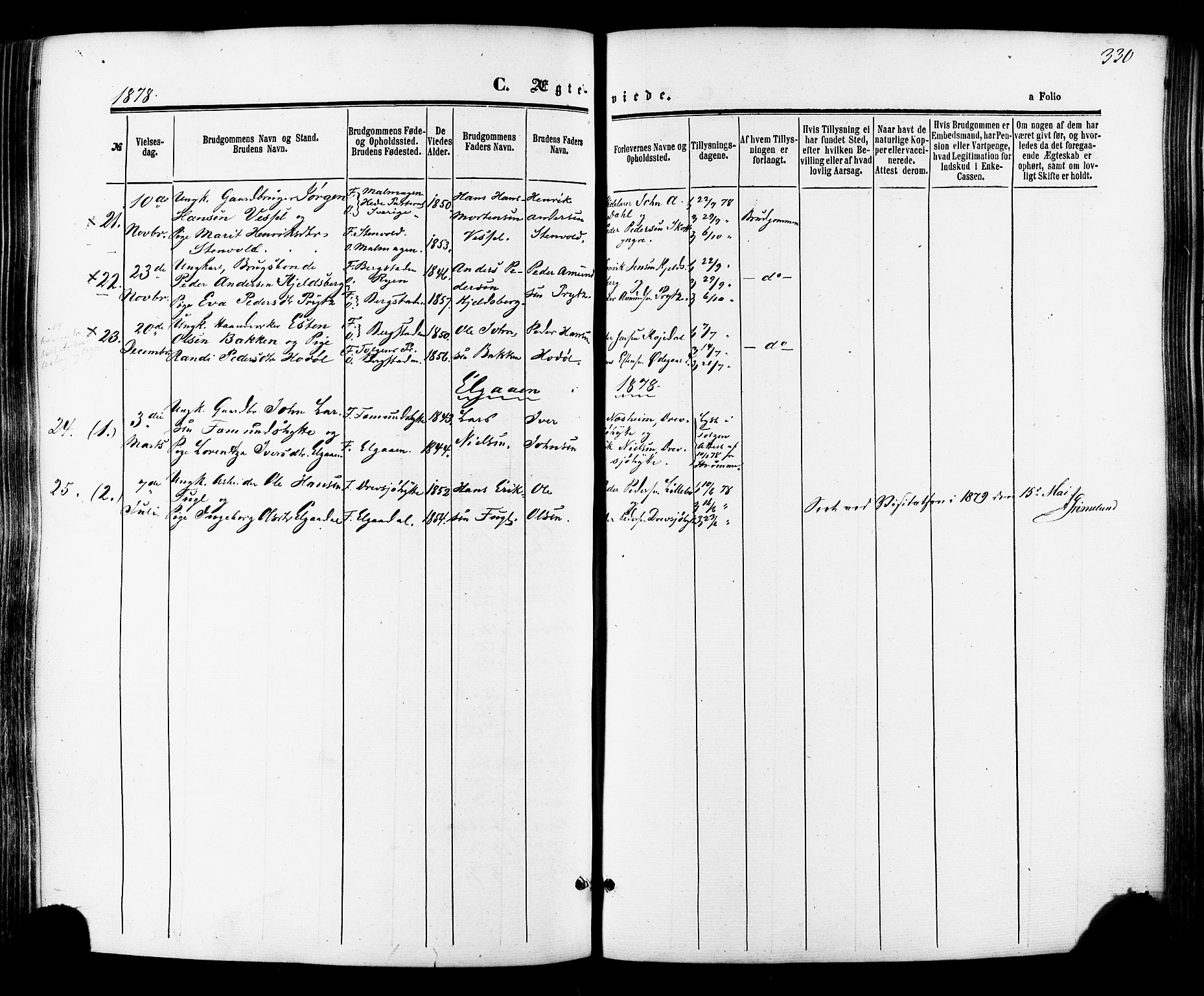 Ministerialprotokoller, klokkerbøker og fødselsregistre - Sør-Trøndelag, AV/SAT-A-1456/681/L0932: Parish register (official) no. 681A10, 1860-1878, p. 330