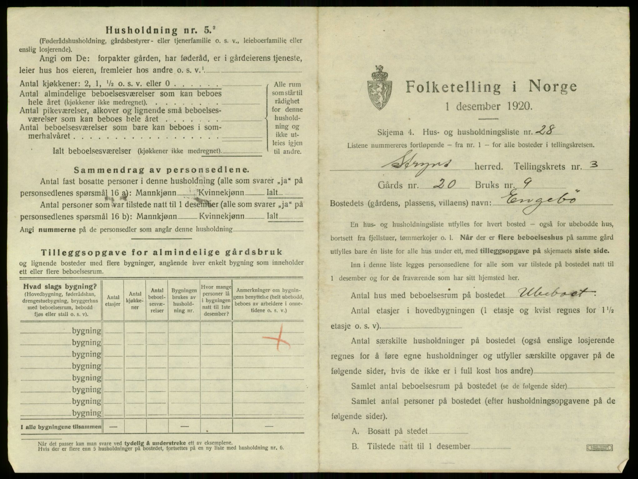 SAB, 1920 census for Stryn, 1920, p. 161