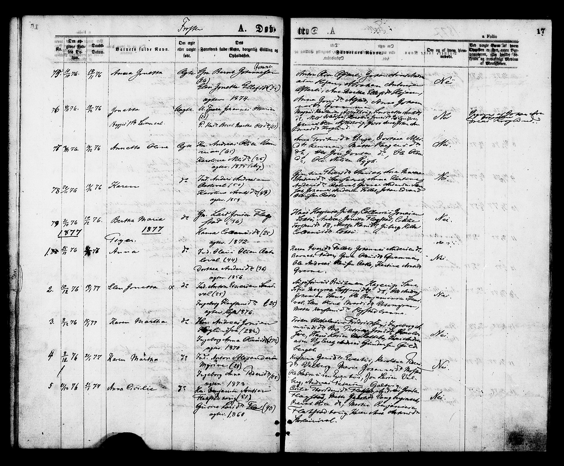 Ministerialprotokoller, klokkerbøker og fødselsregistre - Nord-Trøndelag, SAT/A-1458/713/L0118: Parish register (official) no. 713A08 /1, 1875-1877, p. 17