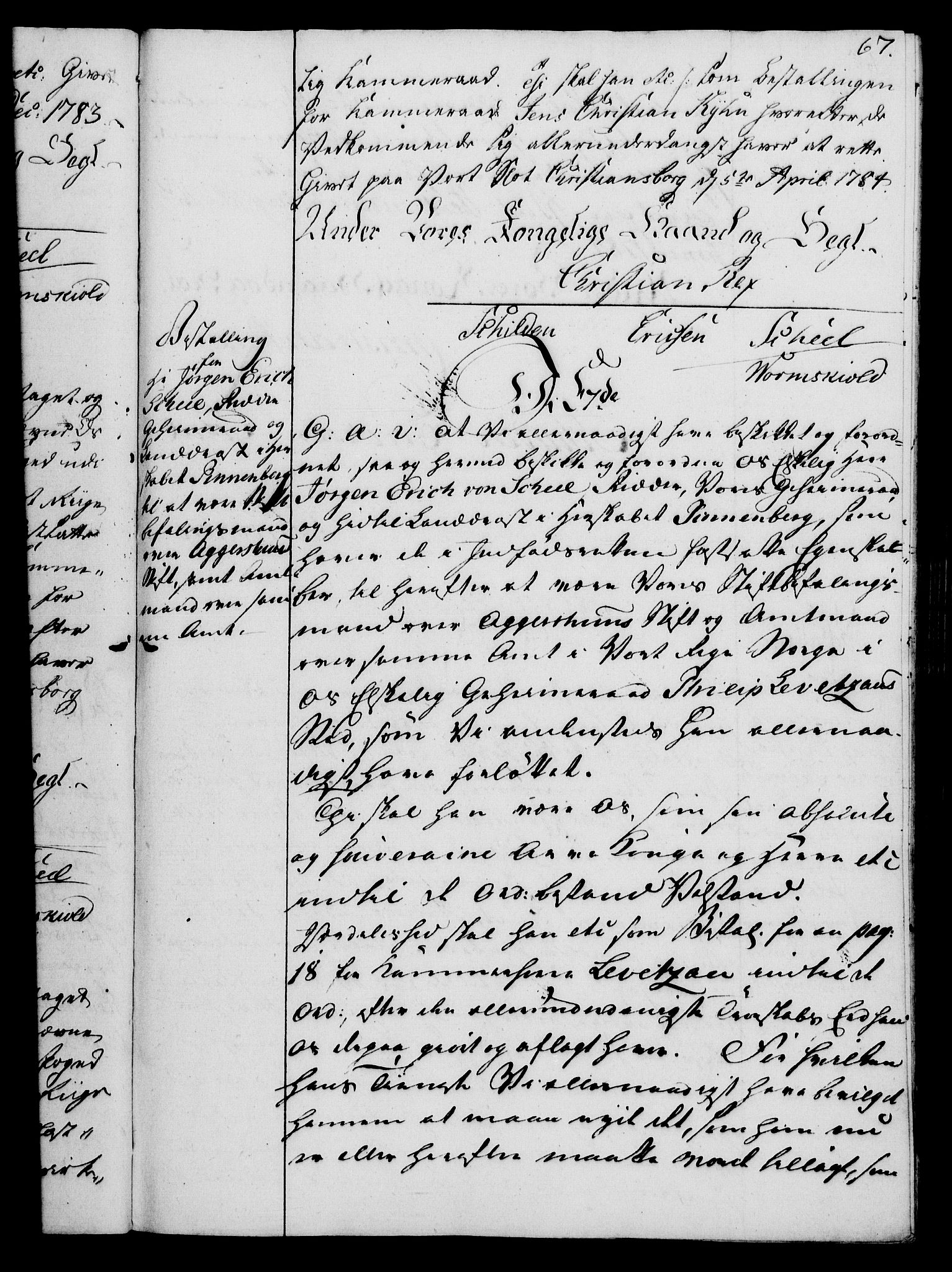 Rentekammeret, Kammerkanselliet, RA/EA-3111/G/Gg/Gge/L0006: Norsk bestallingsprotokoll med register (merket RK 53.30), 1773-1814, p. 67