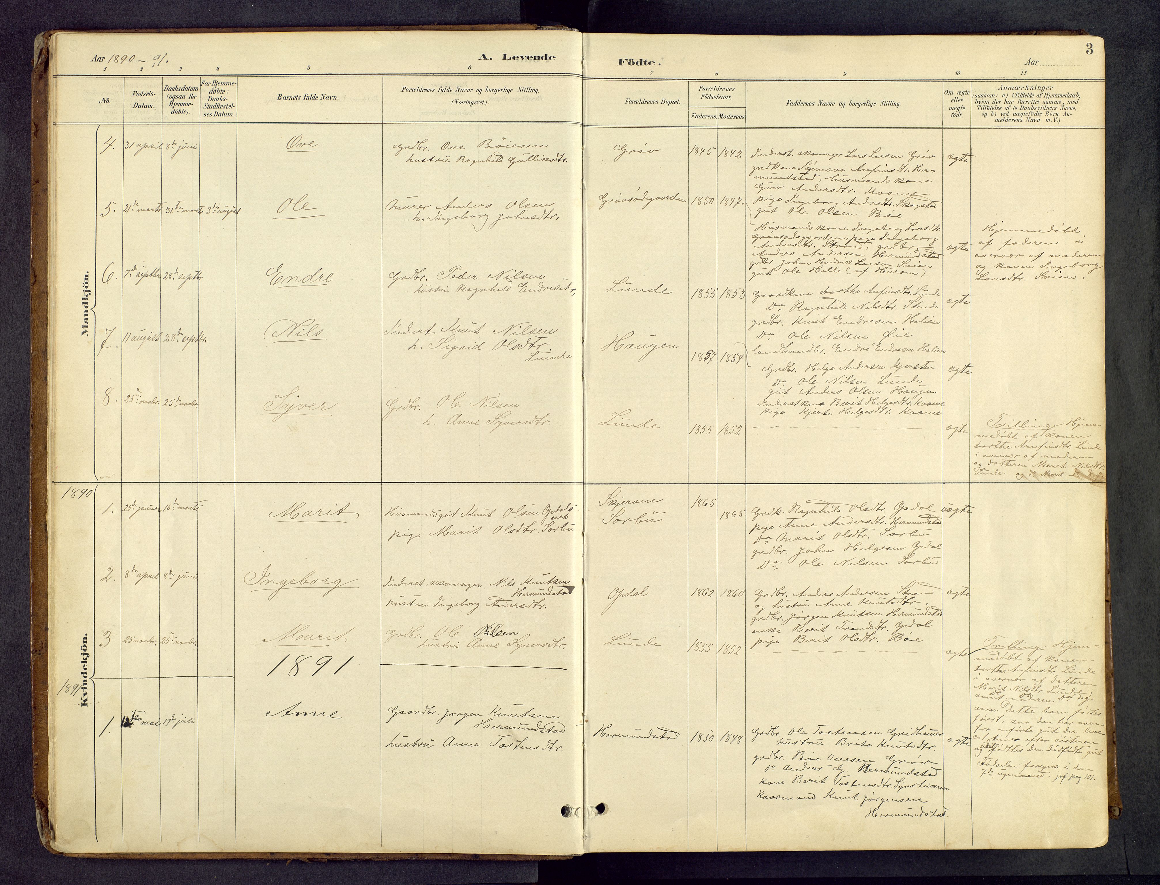 Vang prestekontor, Valdres, AV/SAH-PREST-140/H/Hb/L0005: Parish register (copy) no. 5, 1889-1945, p. 3