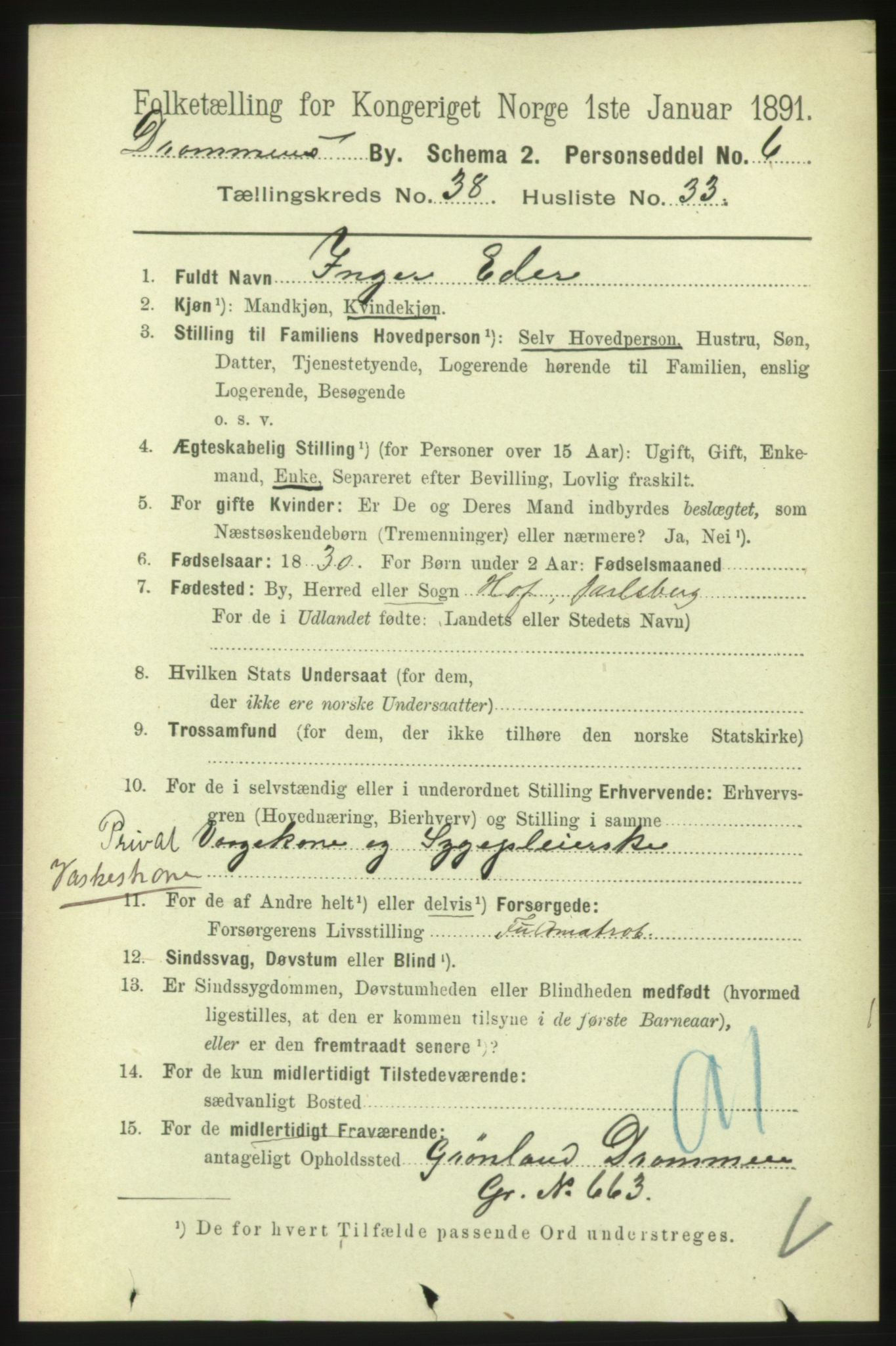 RA, 1891 census for 0602 Drammen, 1891, p. 23289