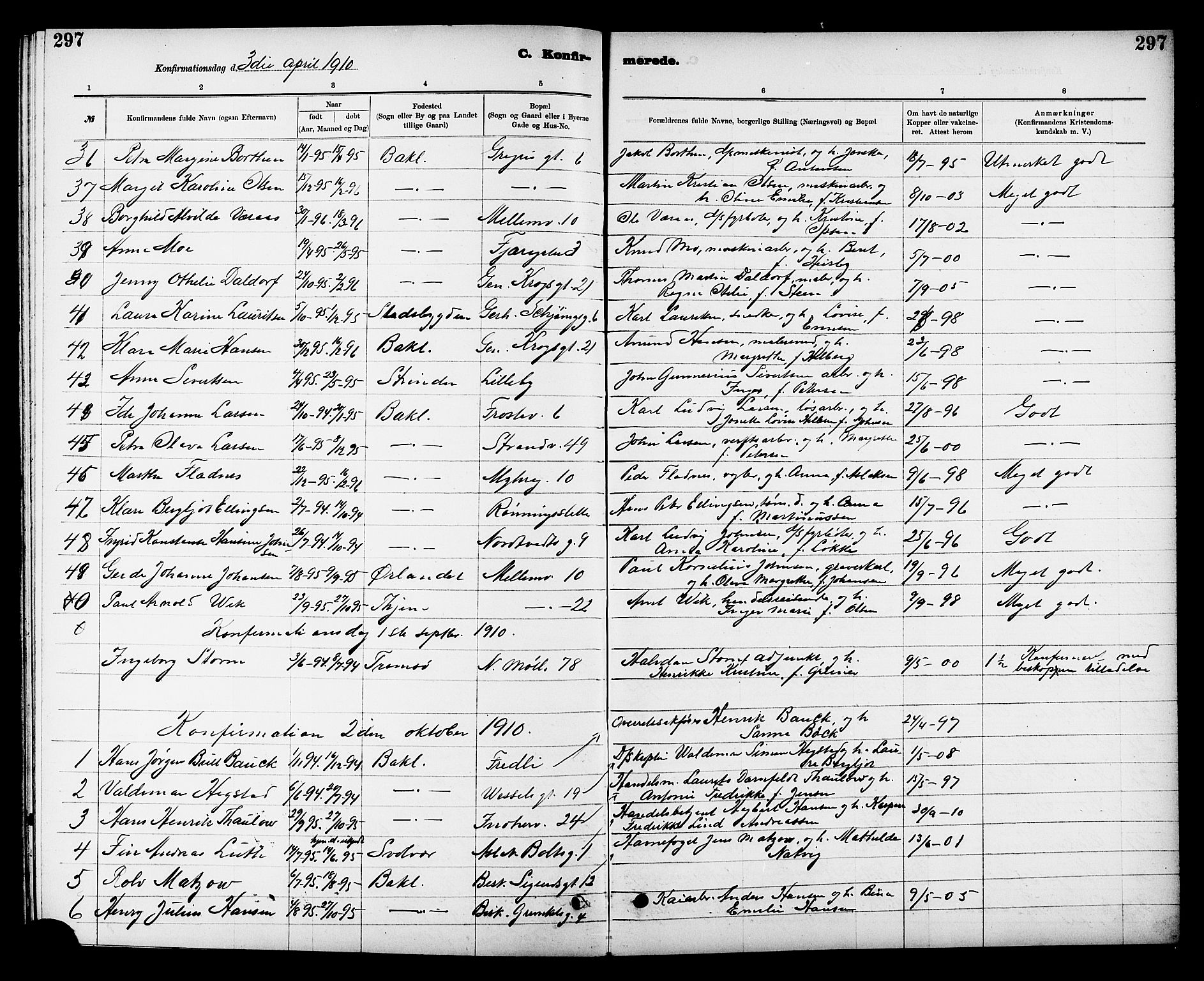 Ministerialprotokoller, klokkerbøker og fødselsregistre - Sør-Trøndelag, AV/SAT-A-1456/605/L0254: Parish register (copy) no. 605C01, 1908-1916, p. 297