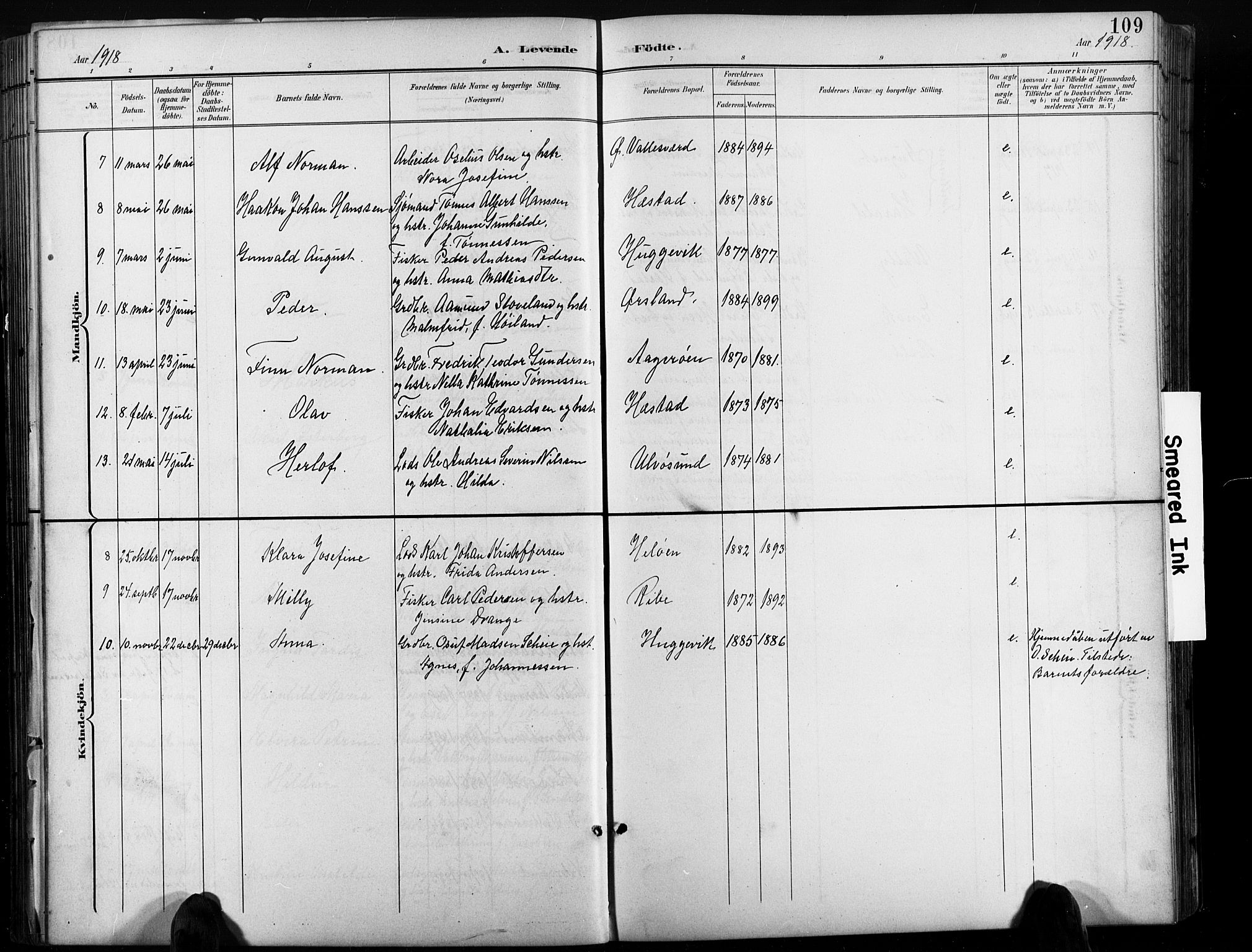 Høvåg sokneprestkontor, SAK/1111-0025/F/Fb/L0005: Parish register (copy) no. B 5, 1898-1929, p. 109