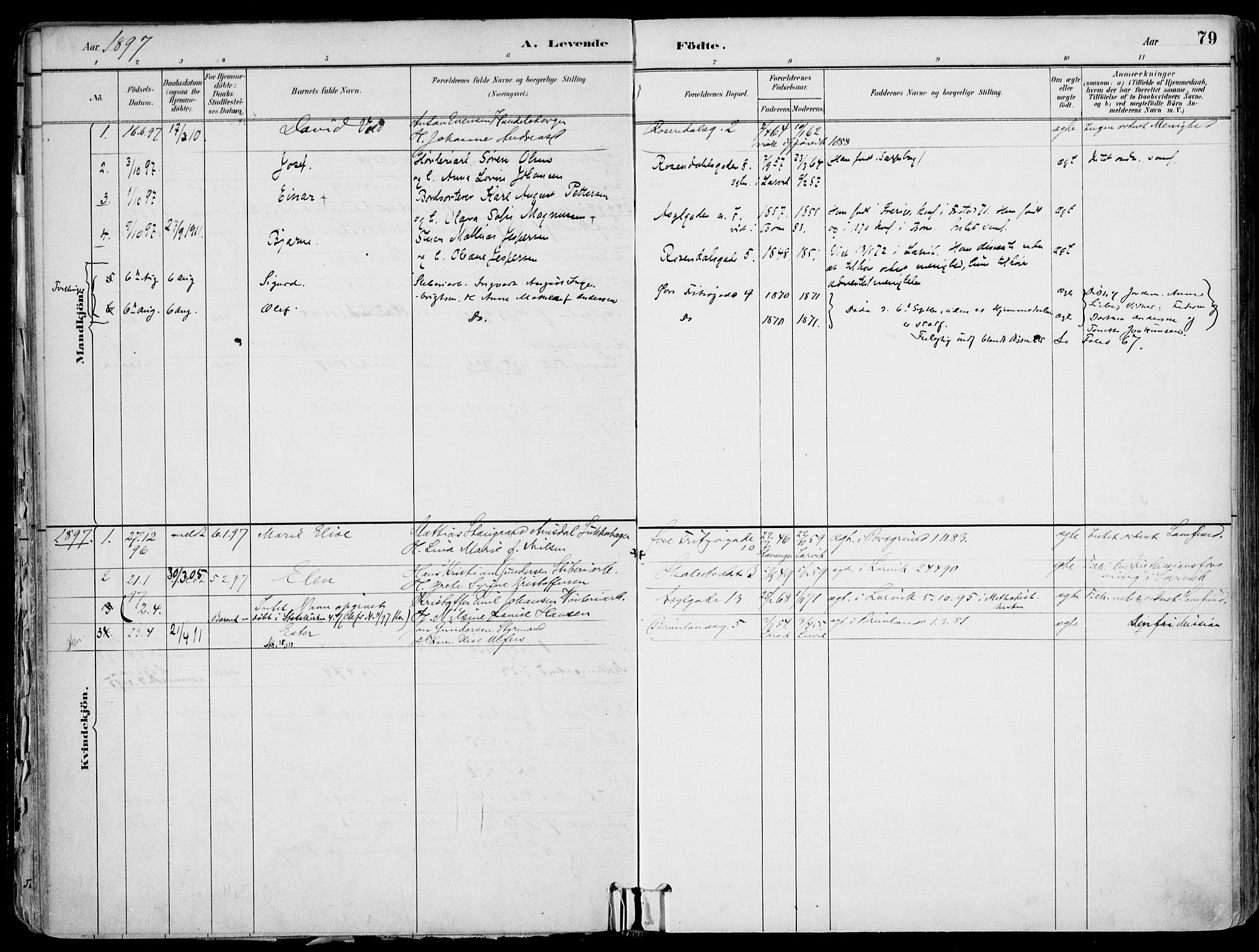 Larvik kirkebøker, AV/SAKO-A-352/F/Fb/L0004: Parish register (official) no. II 4, 1884-1902, p. 79