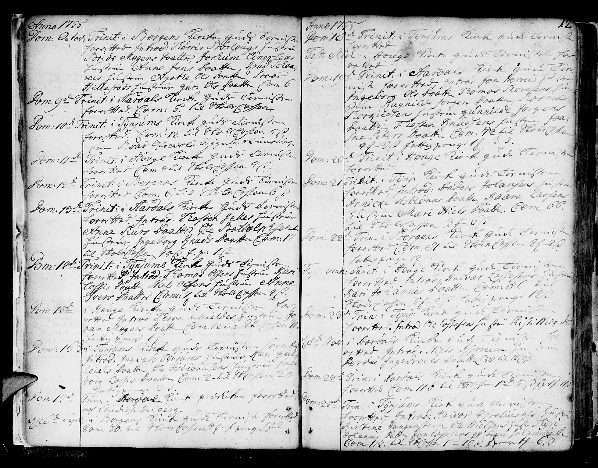 Lærdal sokneprestembete, AV/SAB-A-81201: Parish register (official) no. A 2, 1752-1782, p. 12