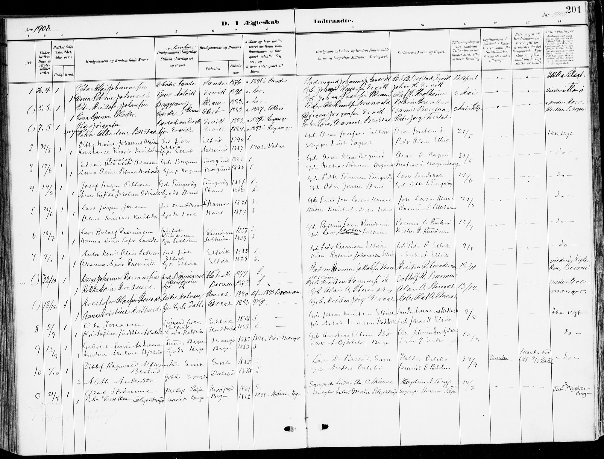 Selje sokneprestembete, SAB/A-99938/H/Ha/Haa/Haab: Parish register (official) no. B 3, 1908-1923, p. 201