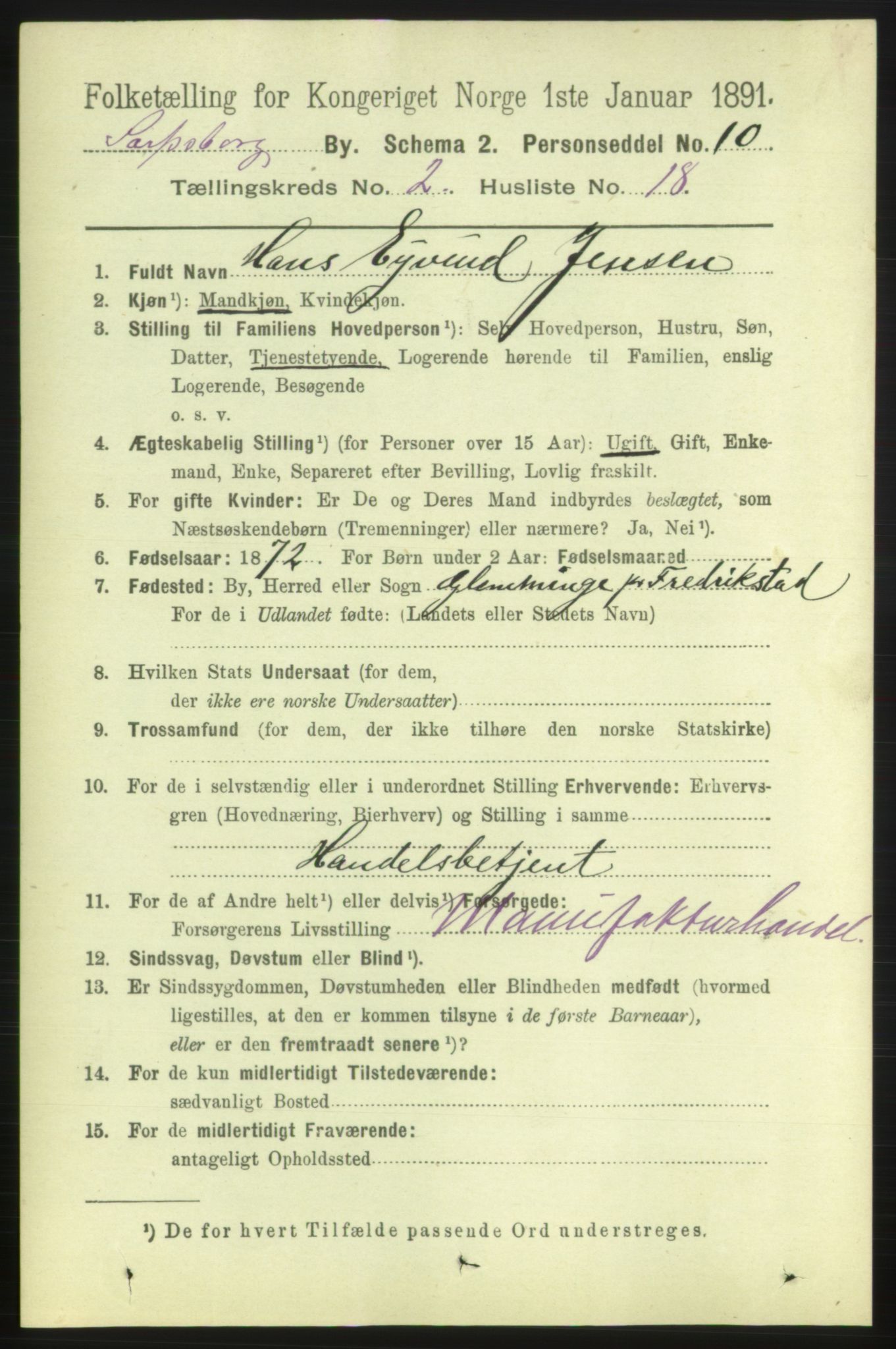 RA, 1891 census for 0102 Sarpsborg, 1891, p. 1424