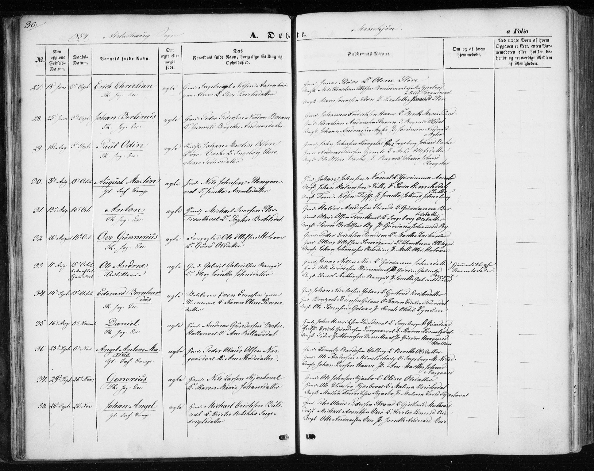 Ministerialprotokoller, klokkerbøker og fødselsregistre - Nord-Trøndelag, SAT/A-1458/717/L0154: Parish register (official) no. 717A07 /1, 1850-1862, p. 30