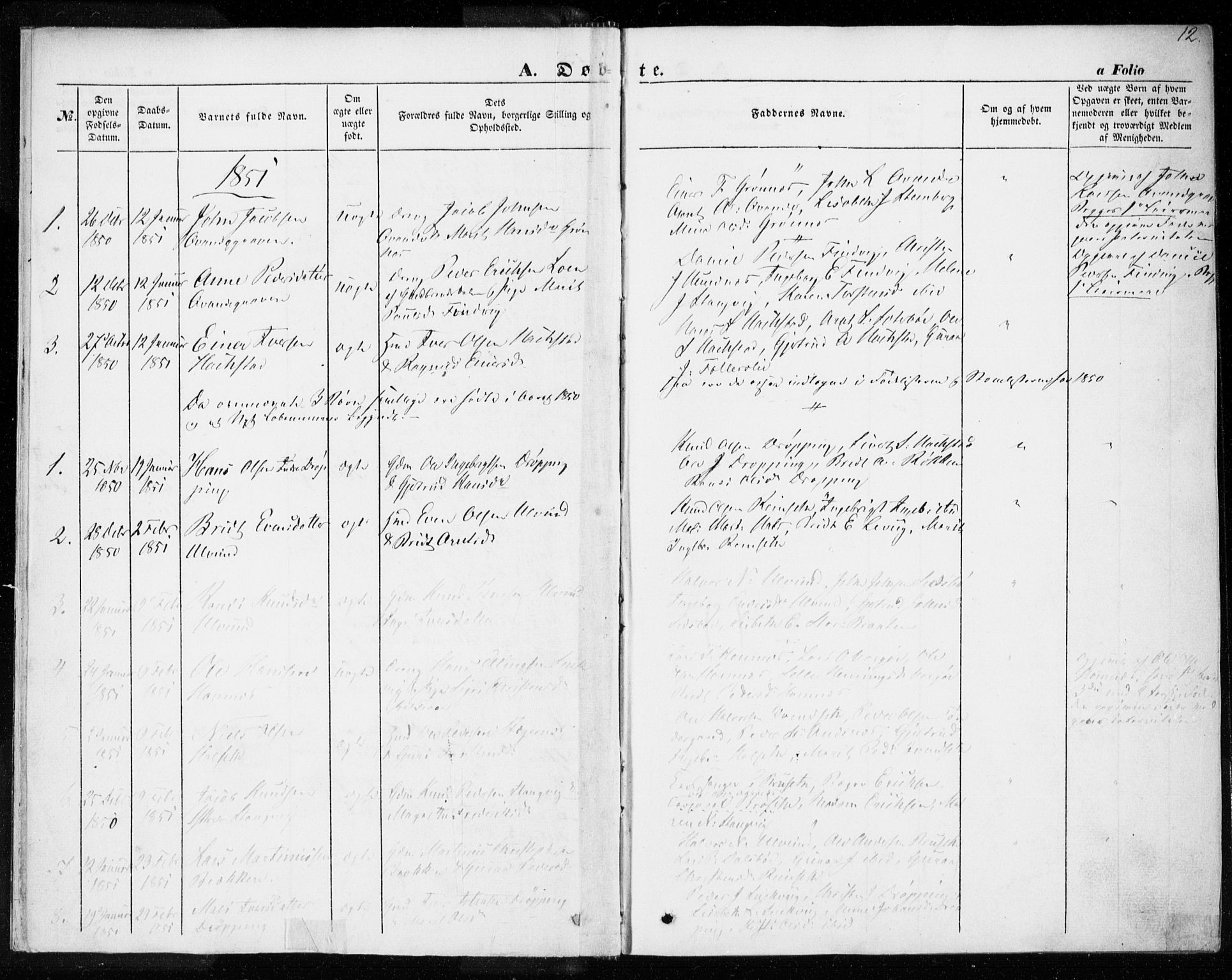 Ministerialprotokoller, klokkerbøker og fødselsregistre - Møre og Romsdal, SAT/A-1454/592/L1026: Parish register (official) no. 592A04, 1849-1867, p. 12