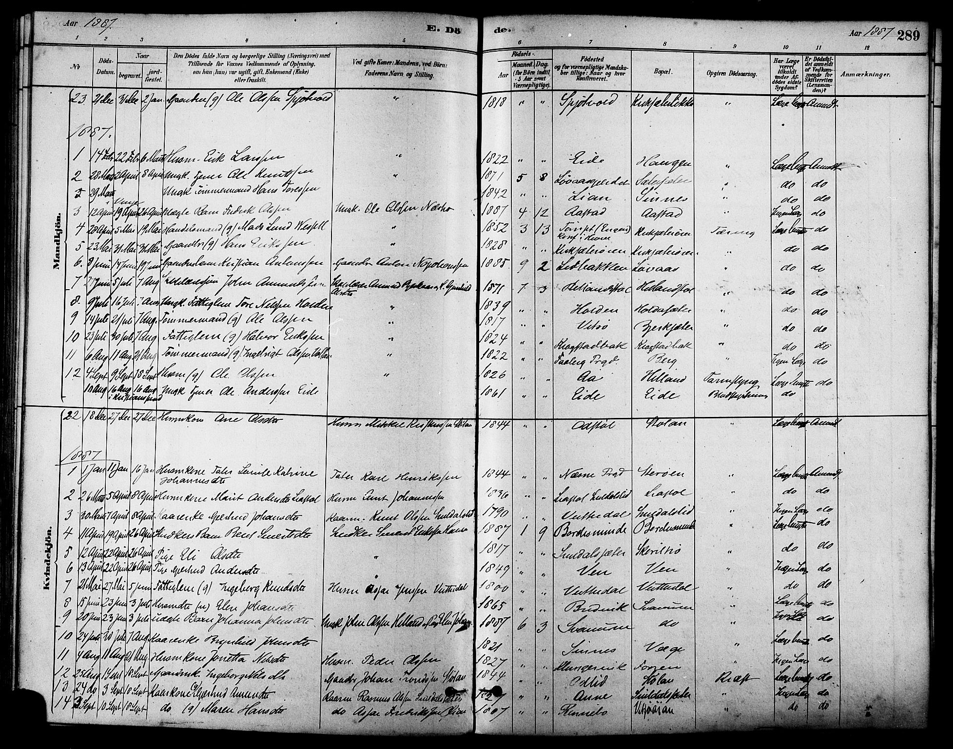 Ministerialprotokoller, klokkerbøker og fødselsregistre - Sør-Trøndelag, SAT/A-1456/630/L0496: Parish register (official) no. 630A09, 1879-1895, p. 289