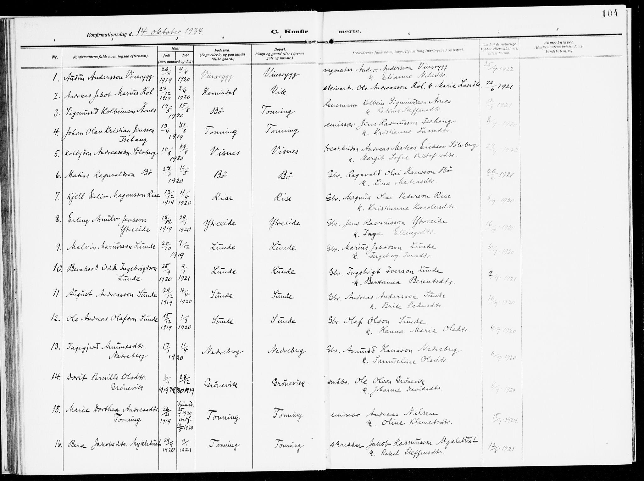 Stryn Sokneprestembete, AV/SAB-A-82501: Parish register (official) no. B 2, 1908-1936, p. 104