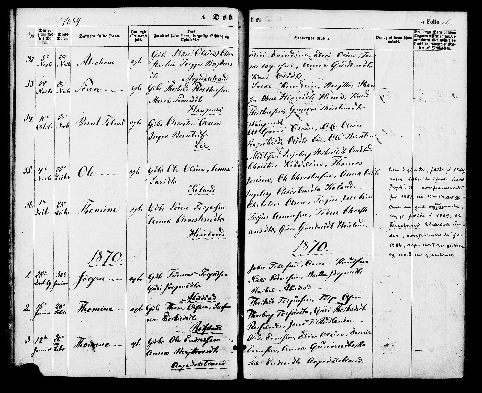 Bjelland sokneprestkontor, SAK/1111-0005/F/Fa/Faa/L0003: Parish register (official) no. A 3, 1867-1887, p. 16