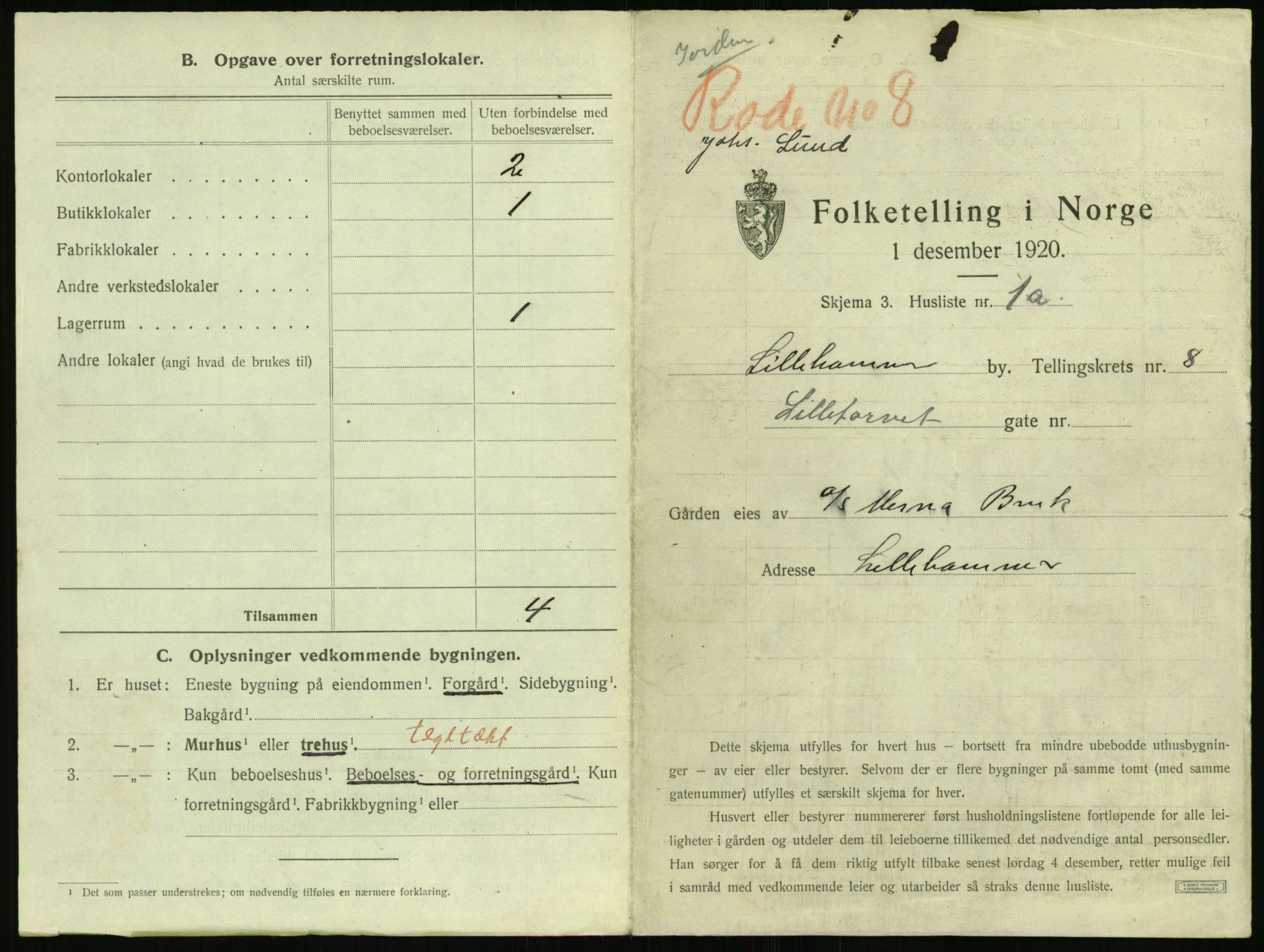 SAH, 1920 census for Lillehammer, 1920, p. 842