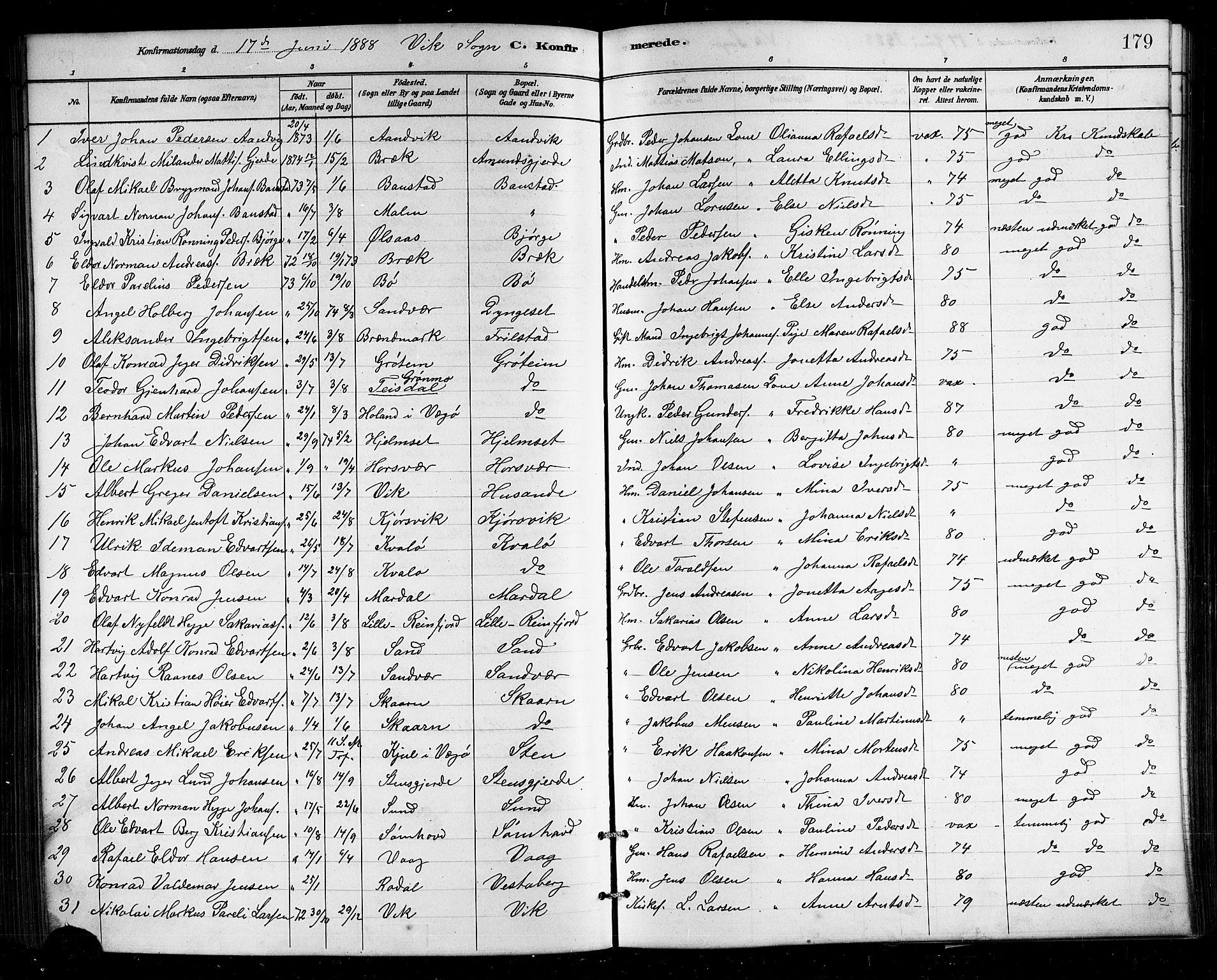 Ministerialprotokoller, klokkerbøker og fødselsregistre - Nordland, SAT/A-1459/812/L0188: Parish register (copy) no. 812C06, 1884-1912, p. 179