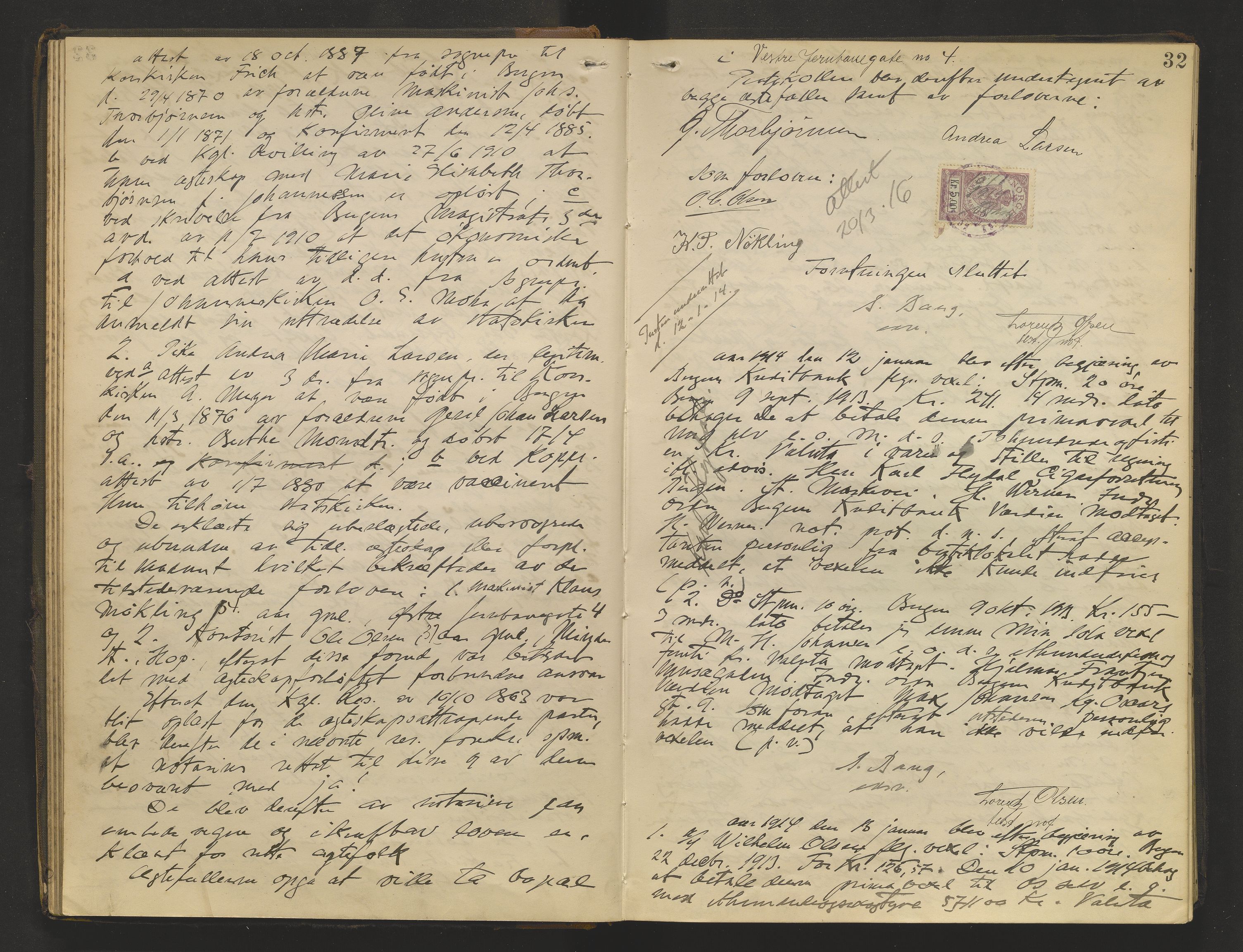 Byfogd og Byskriver i Bergen, AV/SAB-A-3401/10/10A/L0036: Notarialprotokoller, 1913-1914, p. 31b-32a