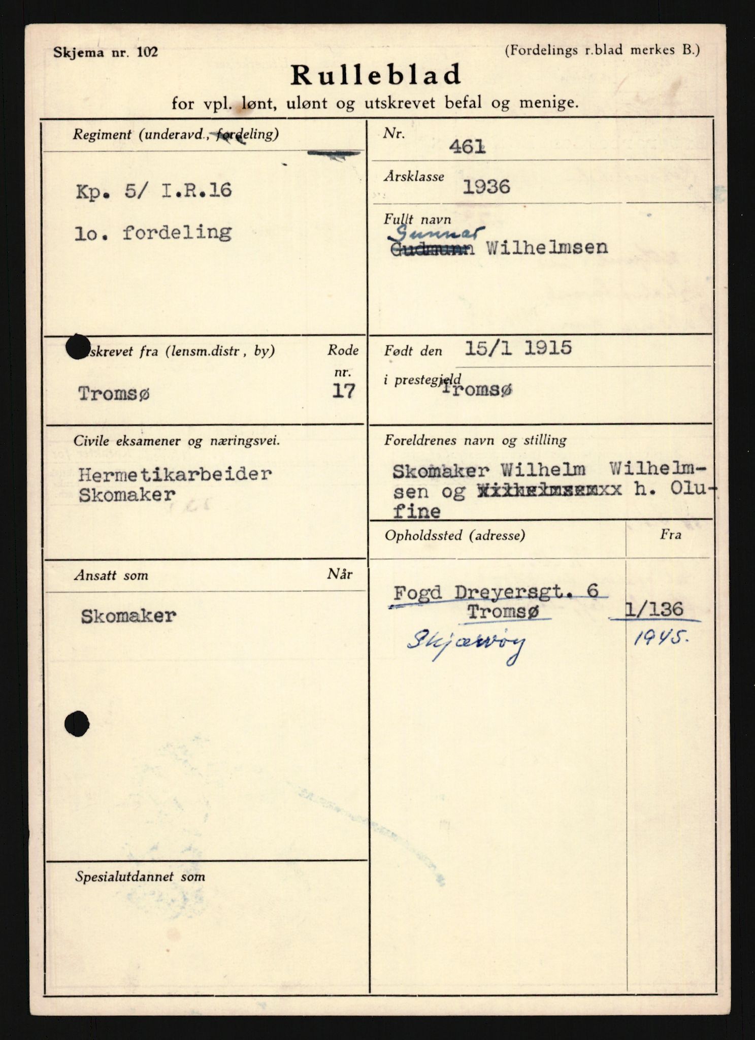 Forsvaret, Troms infanteriregiment nr. 16, AV/RA-RAFA-3146/P/Pa/L0020: Rulleblad for regimentets menige mannskaper, årsklasse 1936, 1936, p. 1327