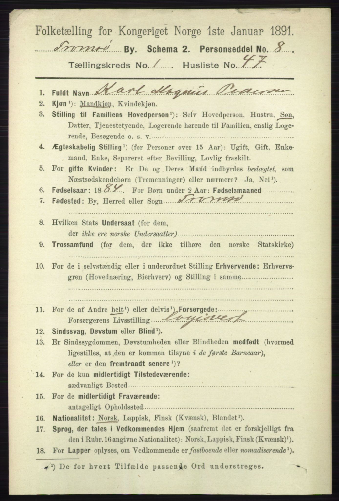 RA, 1891 census for 1902 Tromsø, 1891, p. 736