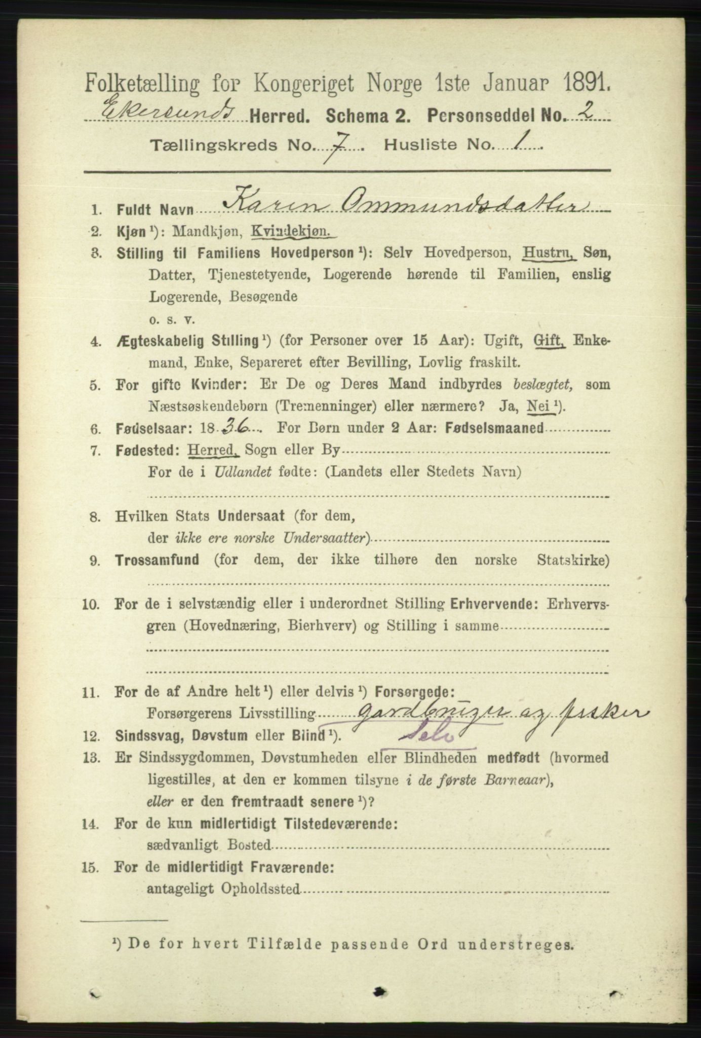 RA, 1891 census for 1116 Eigersund herred, 1891, p. 2832