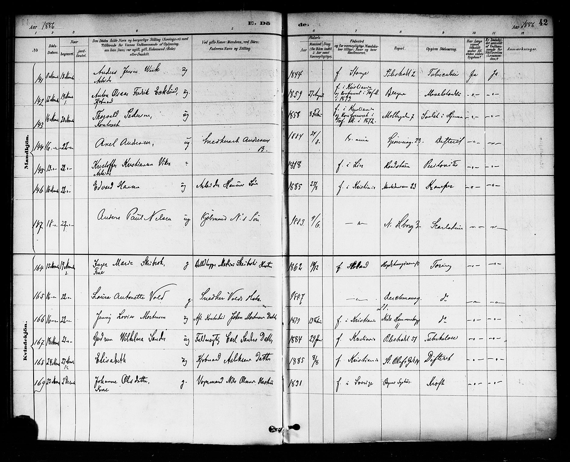 Trefoldighet prestekontor Kirkebøker, AV/SAO-A-10882/F/Fd/L0003: Parish register (official) no. IV 3, 1885-1896, p. 42
