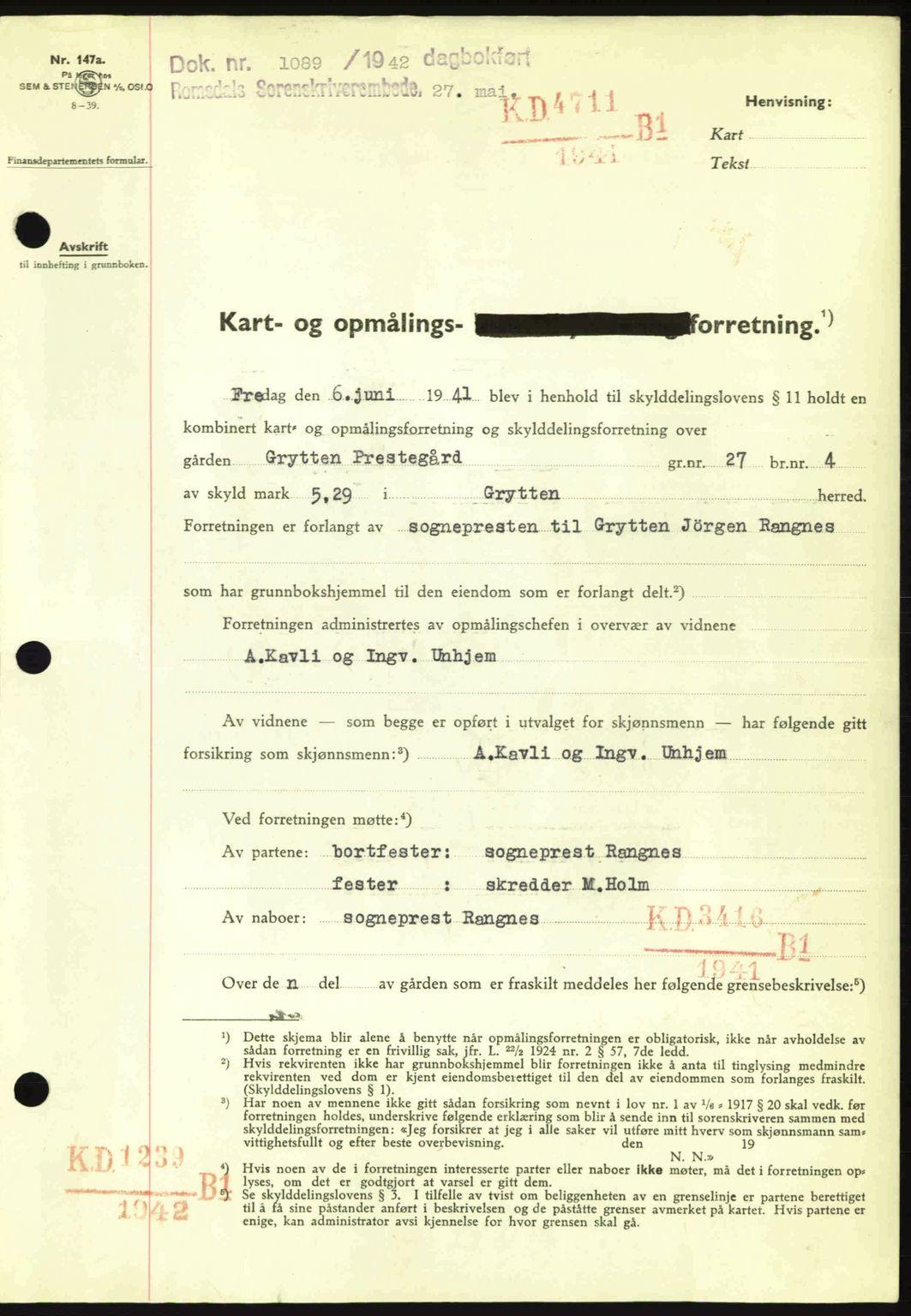 Romsdal sorenskriveri, AV/SAT-A-4149/1/2/2C: Mortgage book no. A12, 1942-1942, Diary no: : 1089/1942