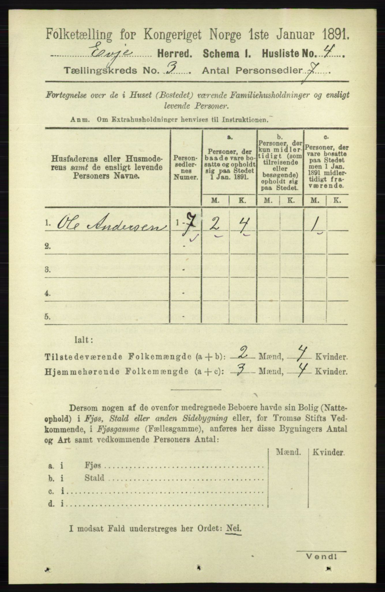 RA, 1891 census for 0937 Evje, 1891, p. 619