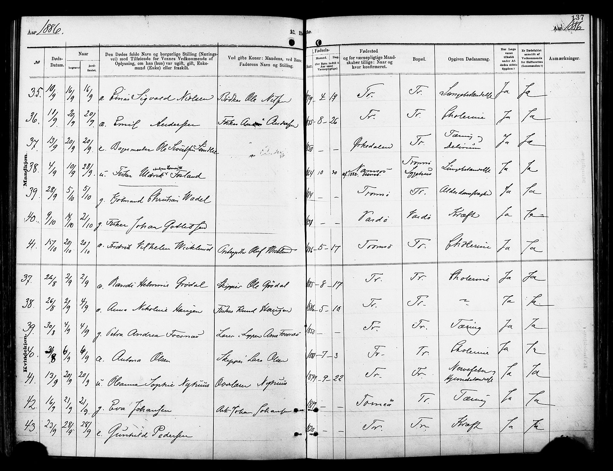 Tromsø sokneprestkontor/stiftsprosti/domprosti, AV/SATØ-S-1343/G/Ga/L0014kirke: Parish register (official) no. 14, 1878-1888, p. 137