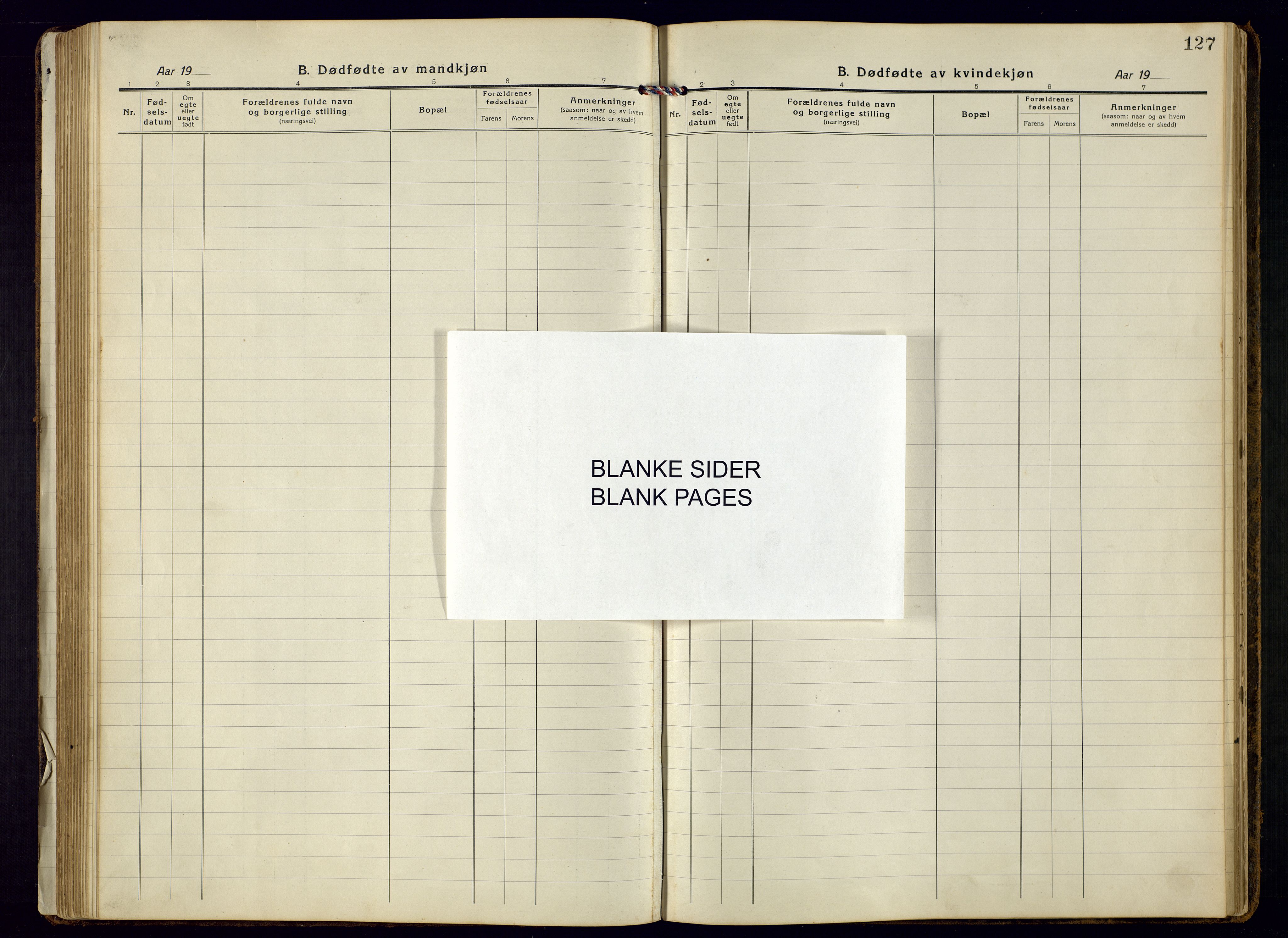 Bjelland sokneprestkontor, SAK/1111-0005/F/Fb/Fbb/L0006: Parish register (copy) no. B-6, 1918-1946, p. 127