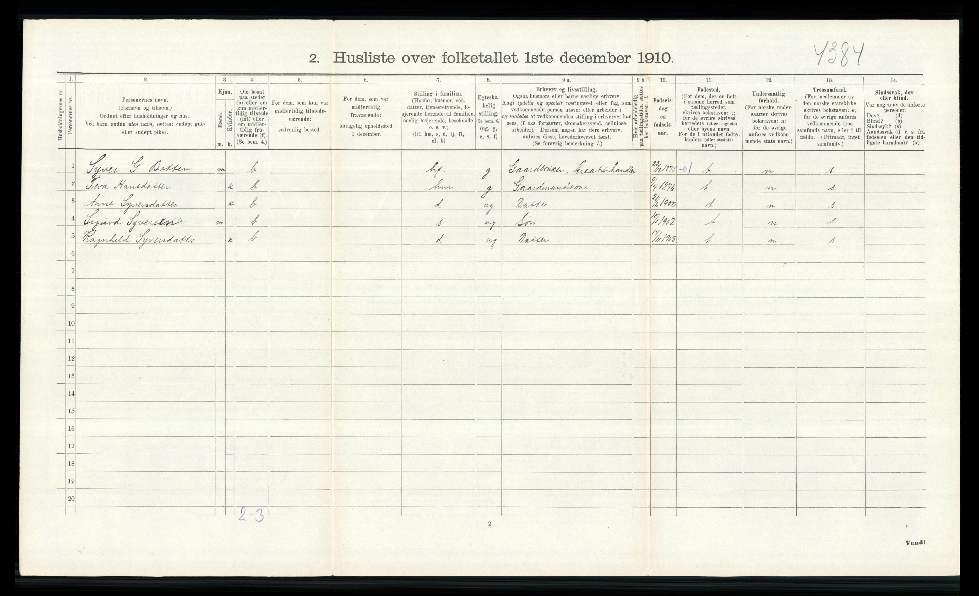 RA, 1910 census for Lom, 1910, p. 322