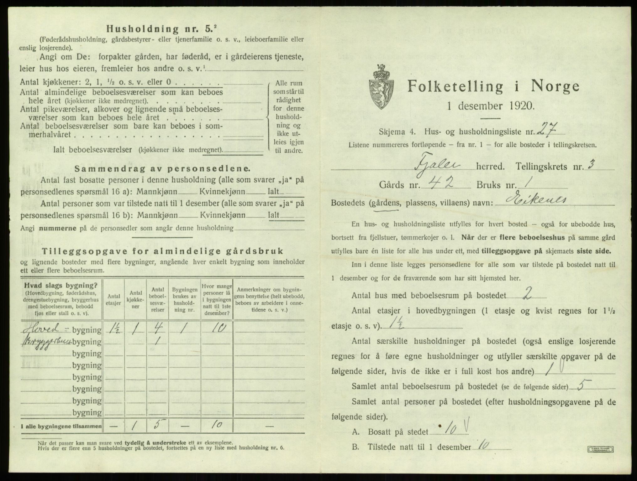 SAB, 1920 census for Fjaler, 1920, p. 354