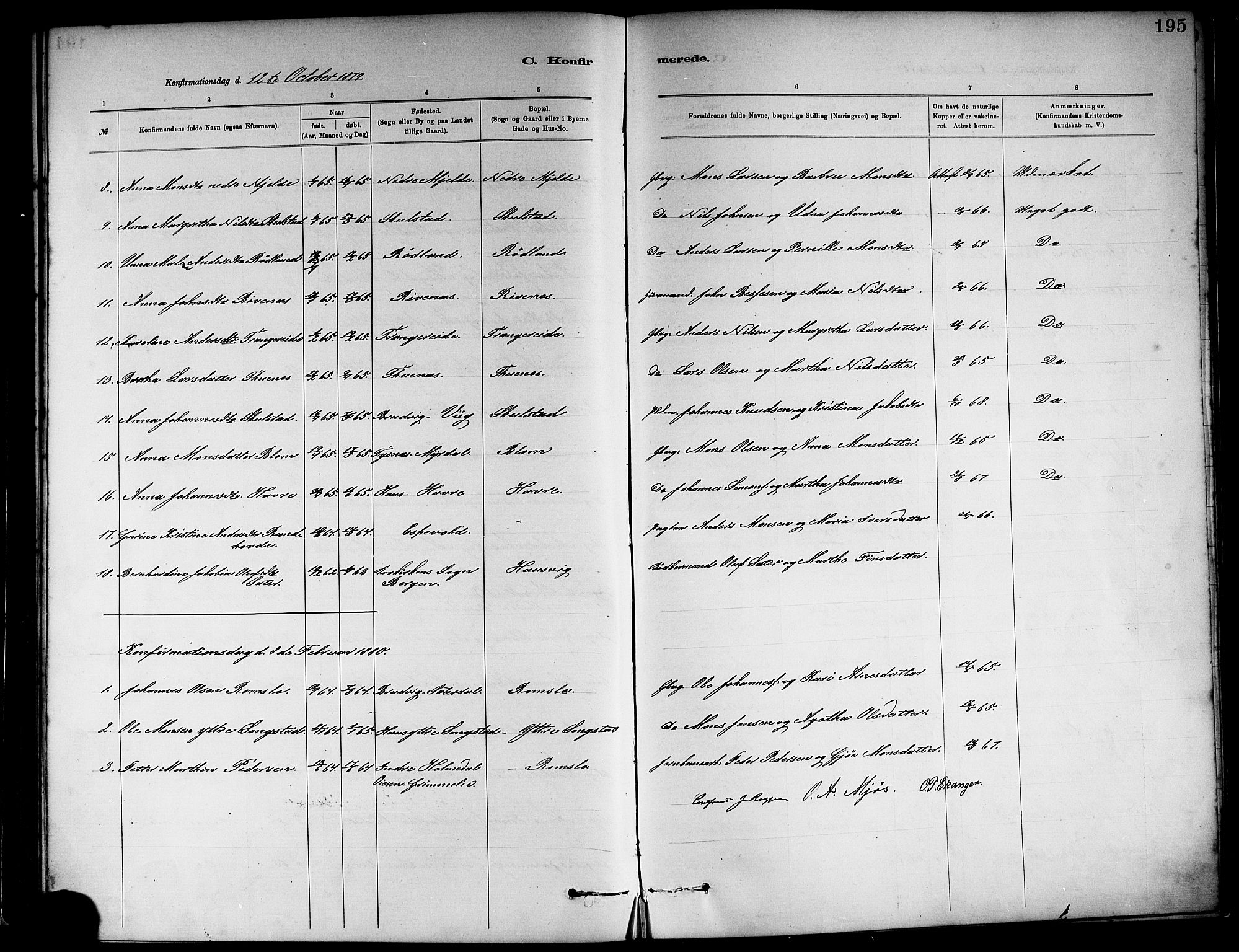 Haus sokneprestembete, SAB/A-75601/H/Haa: Parish register (official) no. A 19I, 1878-1886, p. 195