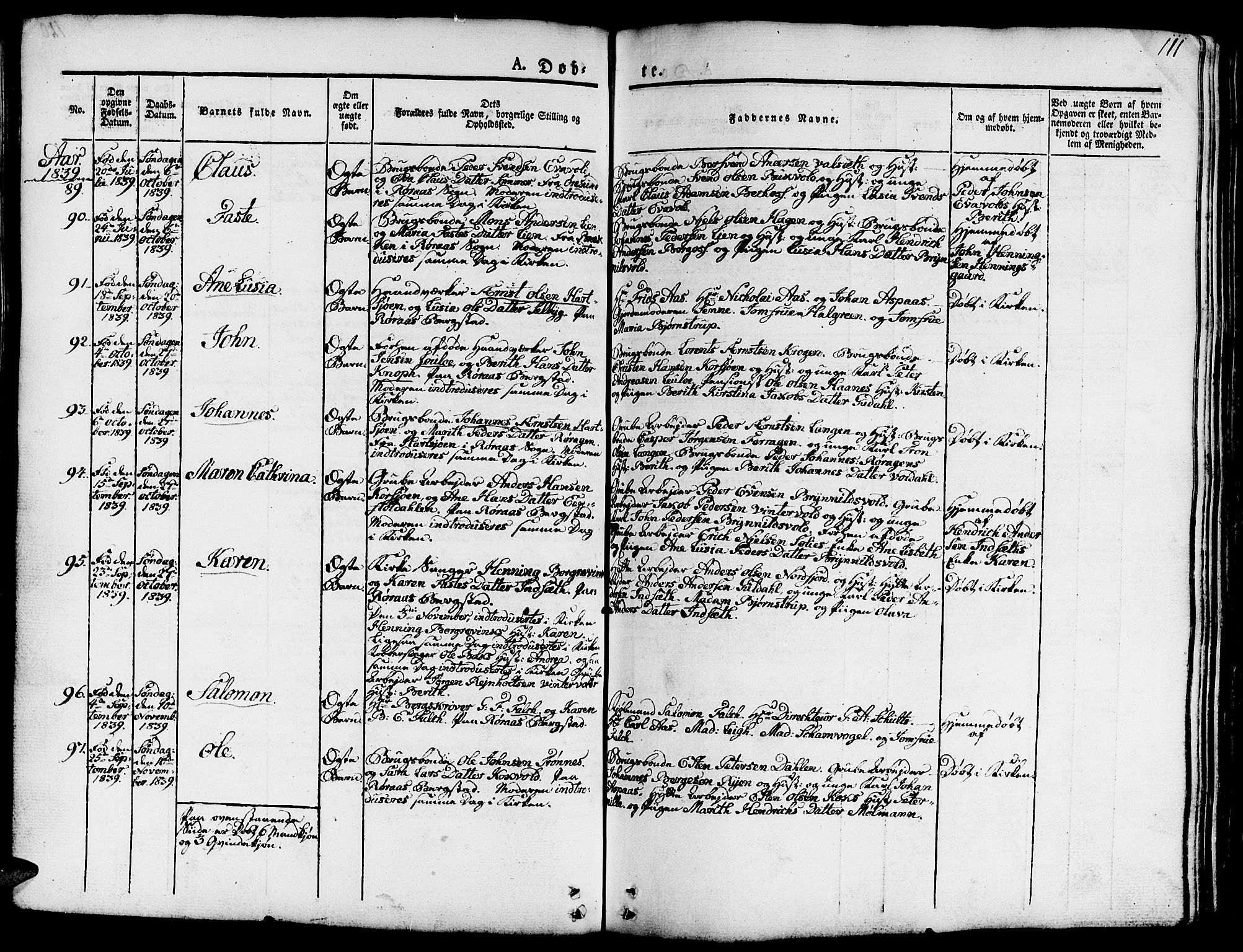 Ministerialprotokoller, klokkerbøker og fødselsregistre - Sør-Trøndelag, AV/SAT-A-1456/681/L0938: Parish register (copy) no. 681C02, 1829-1879, p. 111