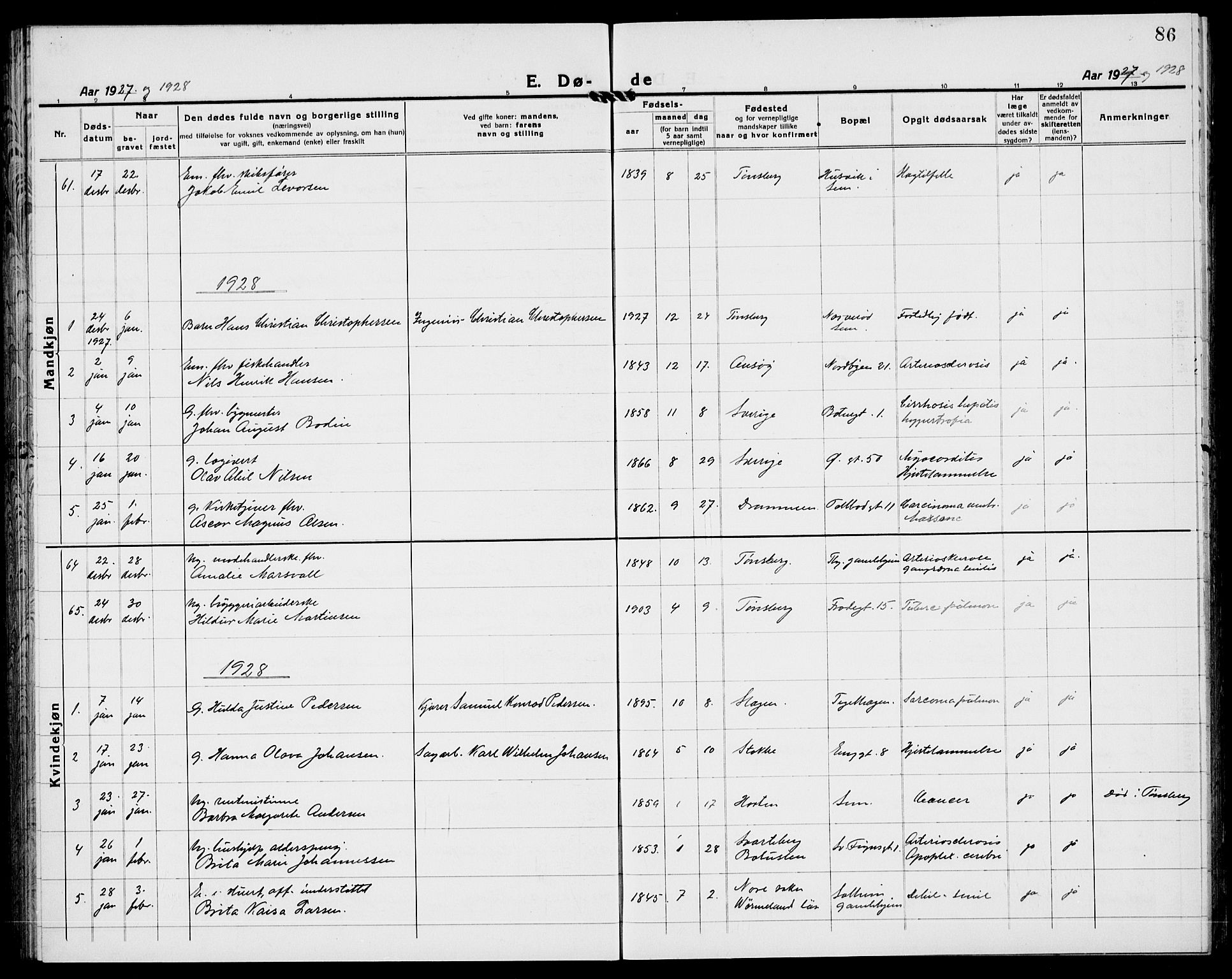 Tønsberg kirkebøker, AV/SAKO-A-330/G/Ga/L0018: Parish register (copy) no. 18, 1920-1935, p. 86