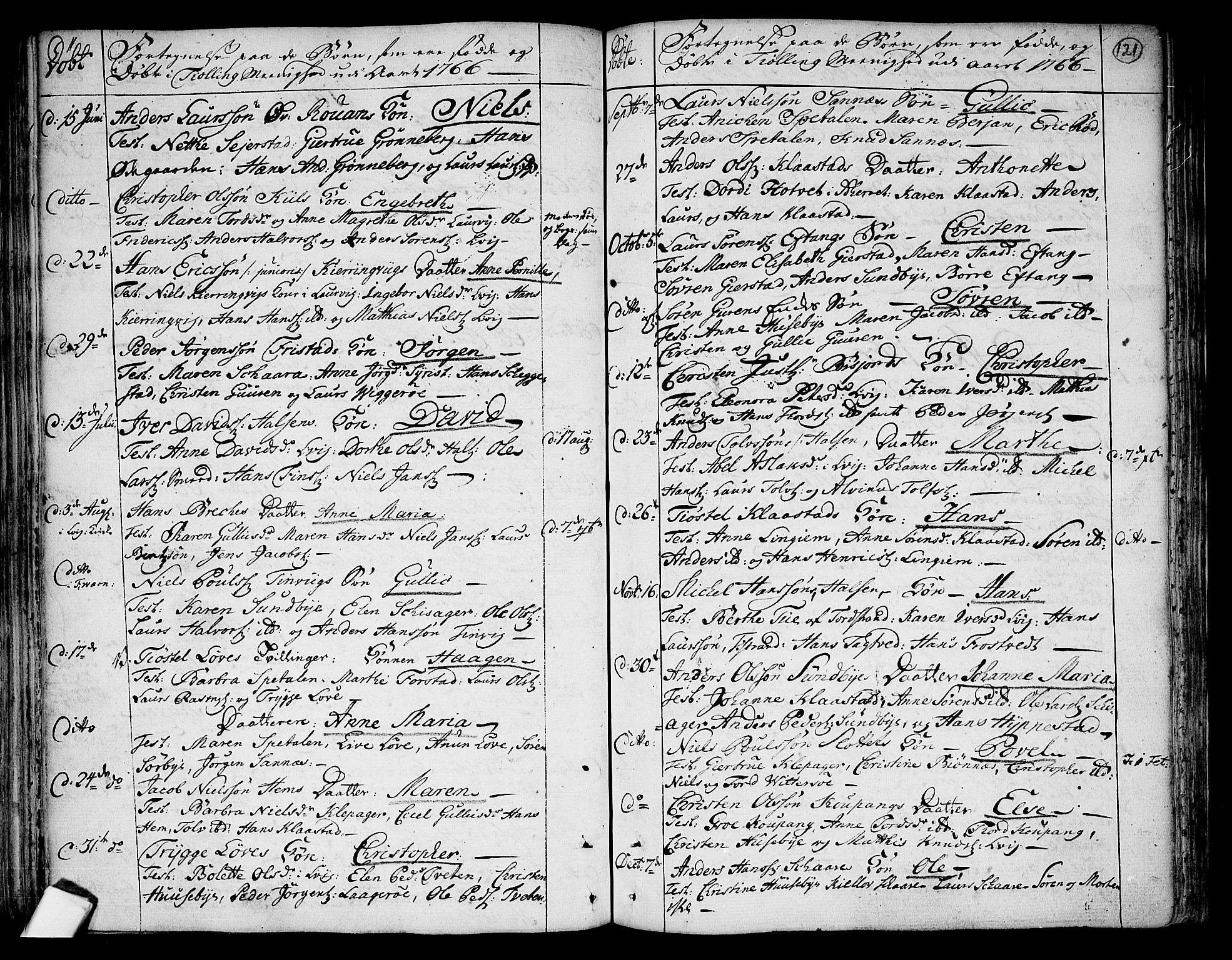 Tjølling kirkebøker, SAKO/A-60/F/Fa/L0003: Parish register (official) no. 3, 1735-1778, p. 121