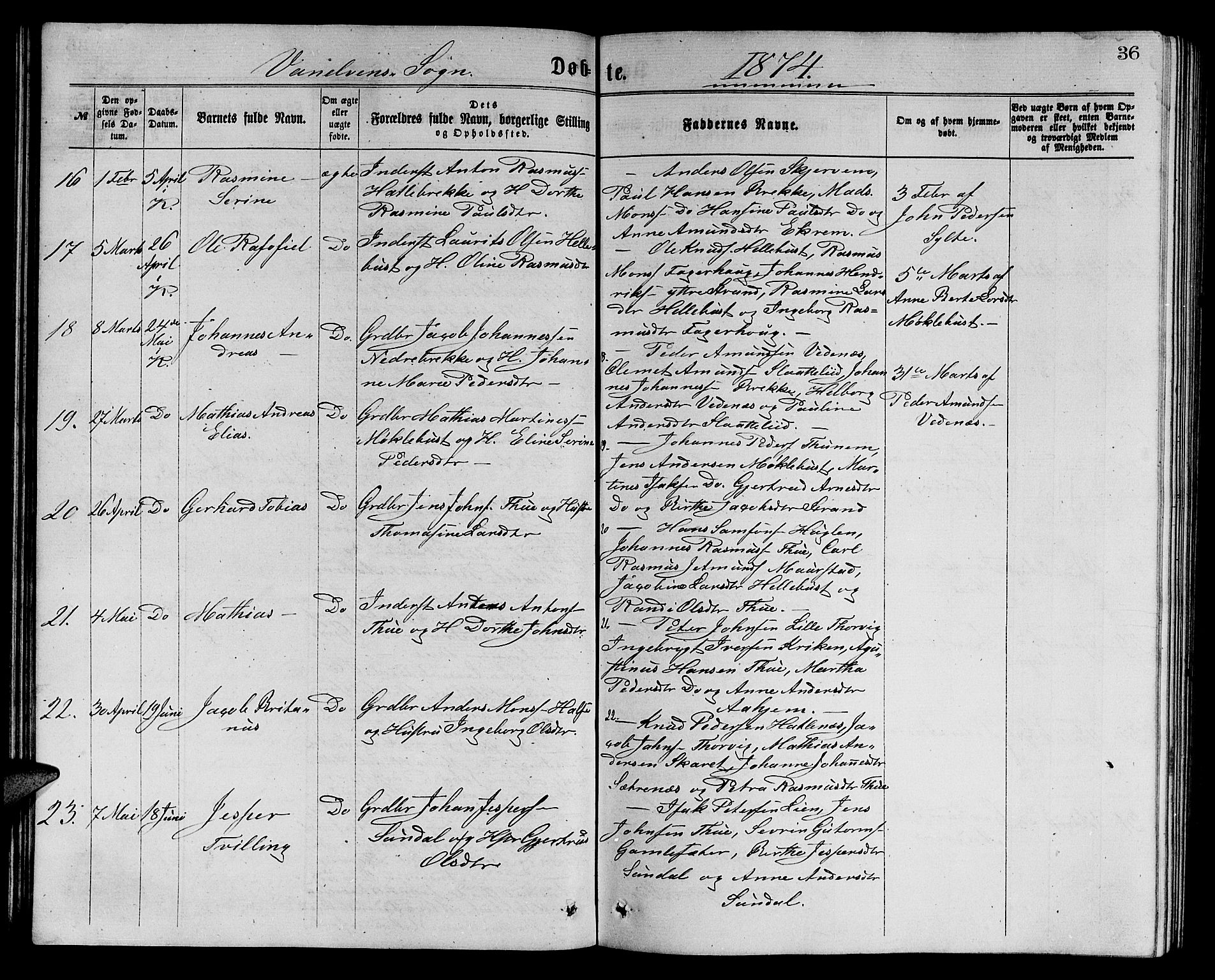 Ministerialprotokoller, klokkerbøker og fødselsregistre - Møre og Romsdal, SAT/A-1454/501/L0016: Parish register (copy) no. 501C02, 1868-1884, p. 36